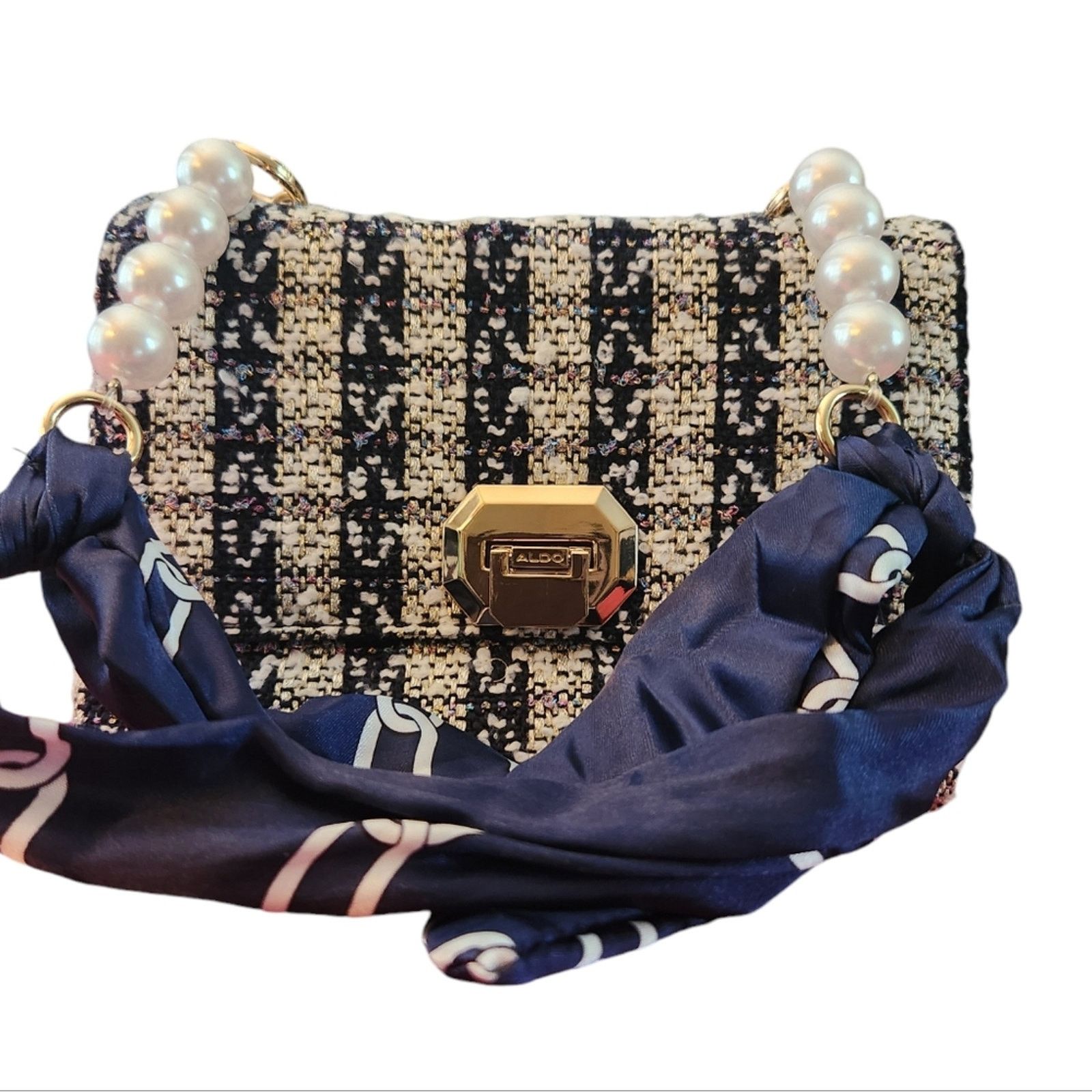 Aldo Aldo Promenade Mini Tweed Navy Scarf Bag Size ONE SIZE - 2 Thumbnail