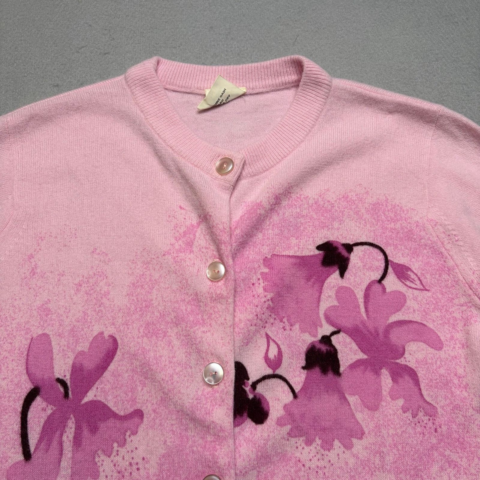 Vintage Vintage Darlene Pink Floral Cardigan Sweater USA 80s XS/S Size S / US 4 / IT 40 - 2 Thumbnail
