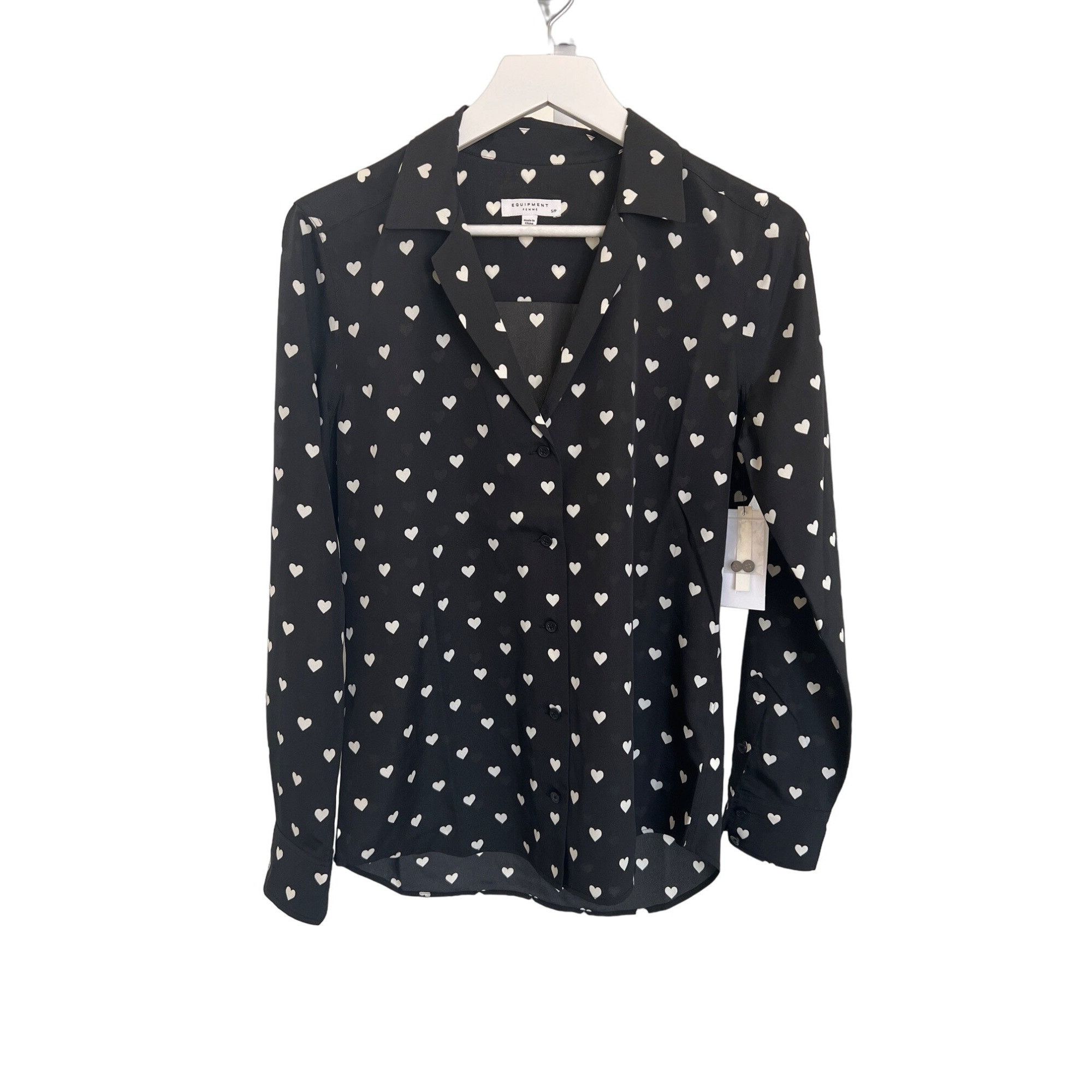 Equipment Equipment Adalyn Black Heart Print Button-Up Shirt Size S / US 4 / IT 40 - 3 Thumbnail