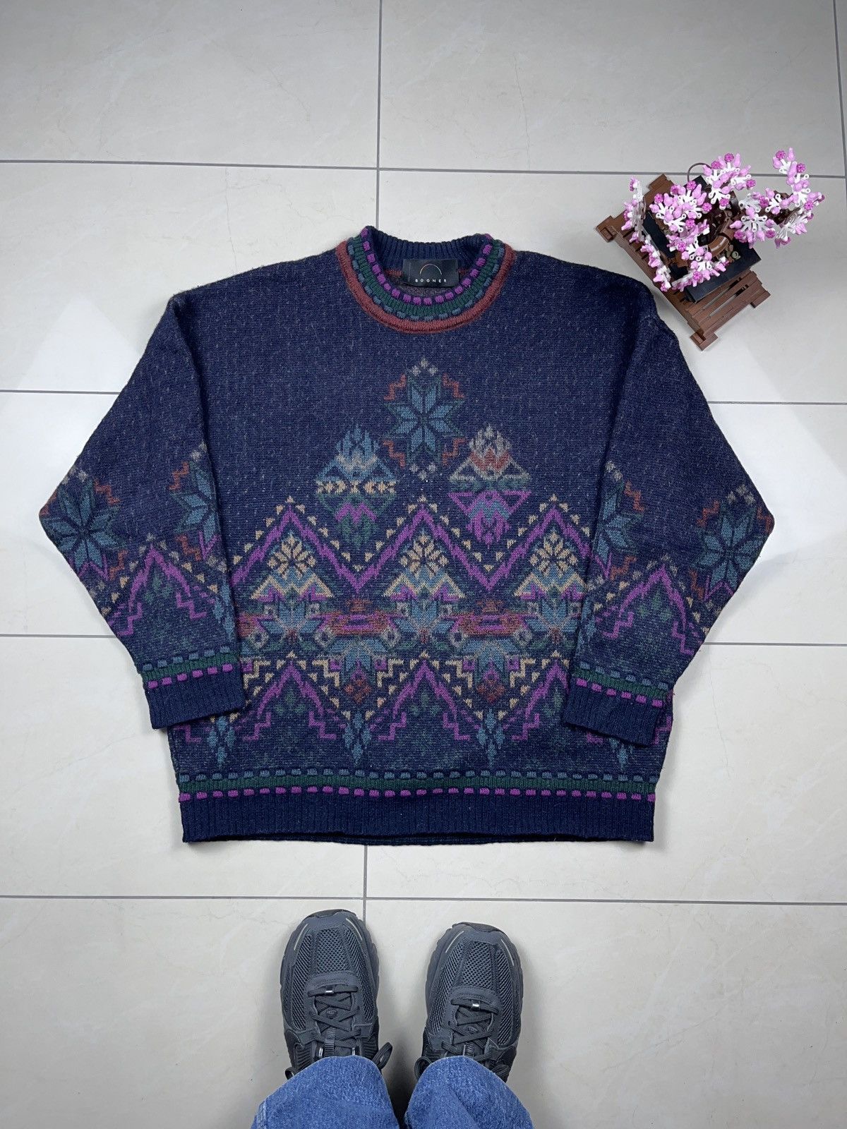 Bogner × Vintage ➕ vintage 80s Bogner mohair sweater crazy pattern old money Size US L / EU 52-54 / 3 - 1 Thumbnail