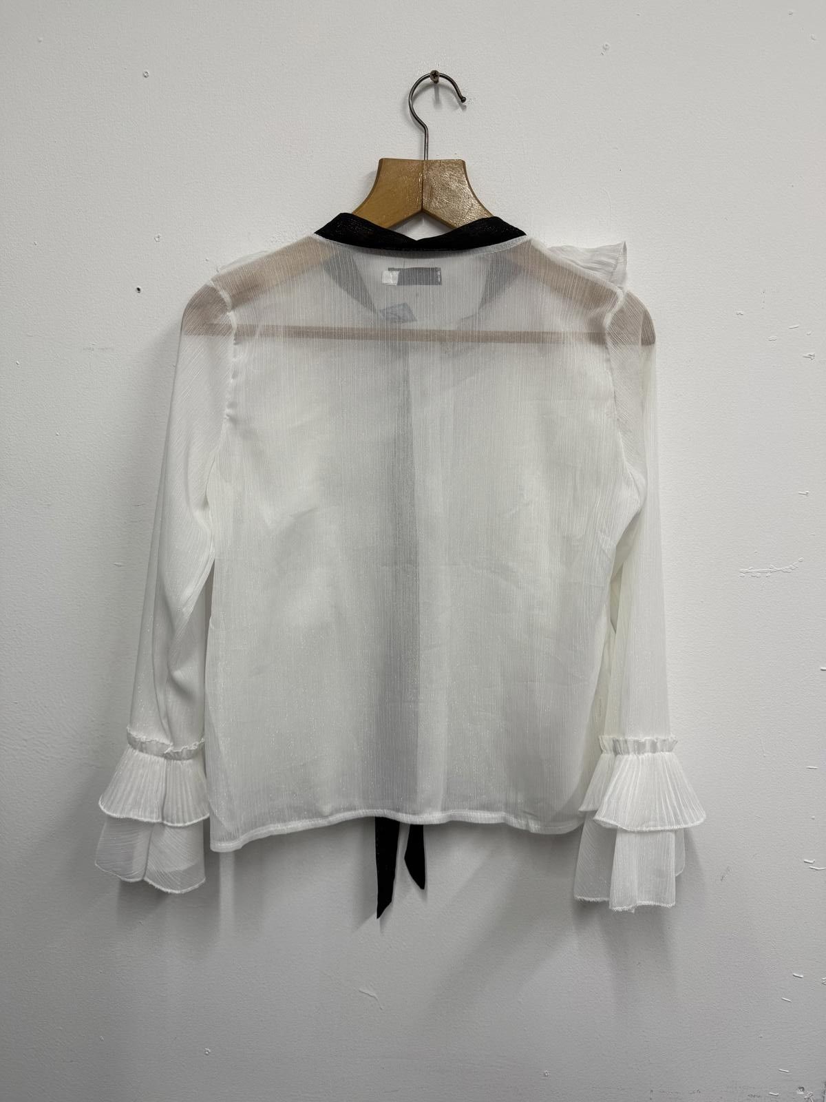 Other Women's White Sheer Ruffle Blouse with Black Tie Detail Size S / US 4 / IT 40 - 2 Thumbnail