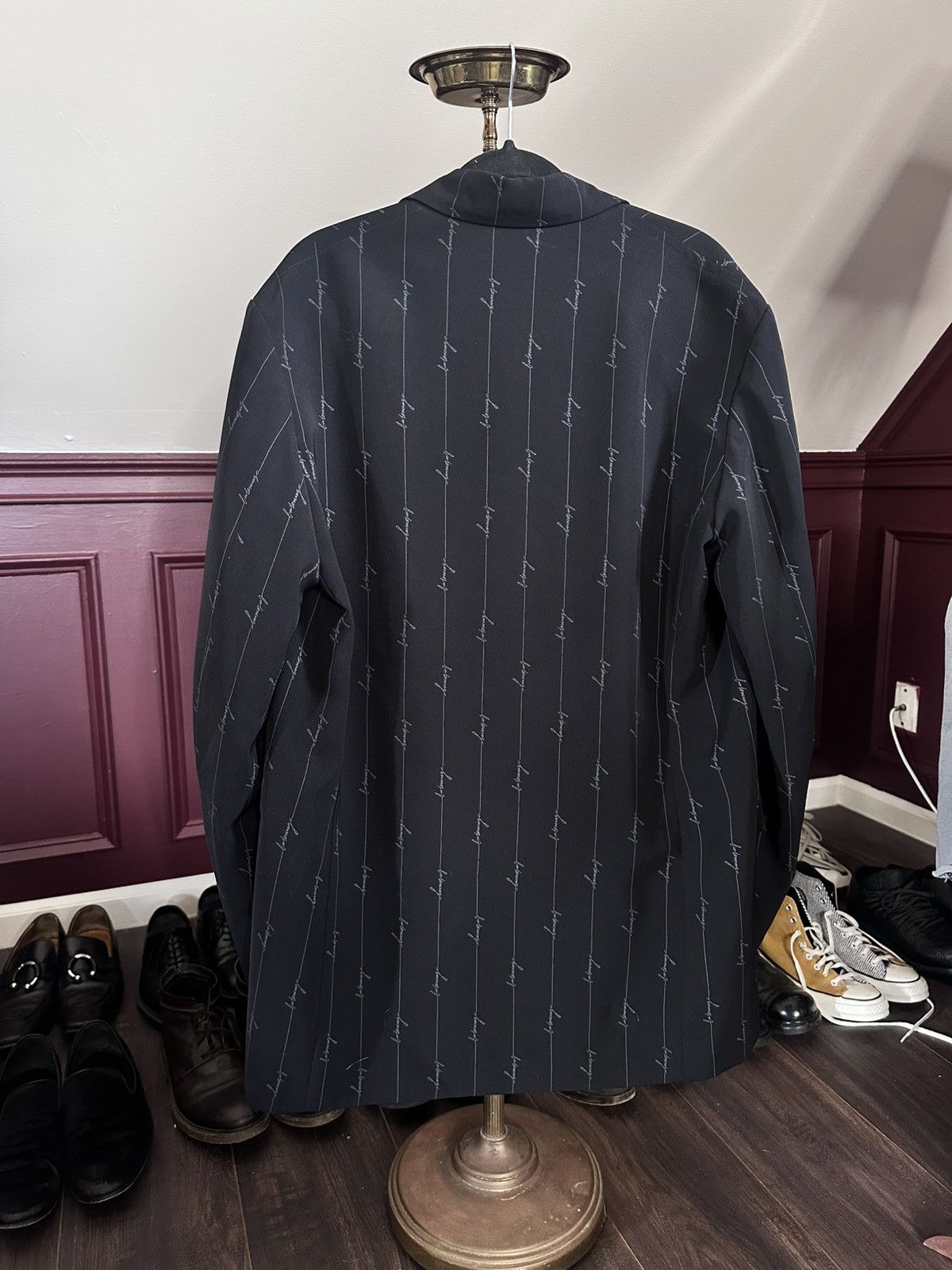 Balenciaga Black 2pc baggy logo pinstripe 2020 suit new with tags Italy Size 36R - 4 Thumbnail