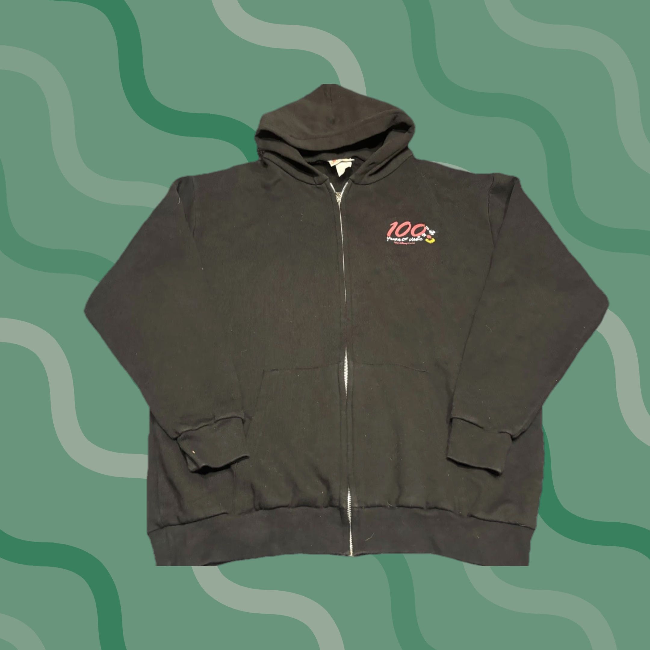 Disney VINTAGE Disney 100 Years Of Magic Mickey Full Zip Hoodie XL Men Black Cotton Knit Logo Zipper 90s Cartoon Theme Size US XL / EU 56 / 4 - 1 Thumbnail