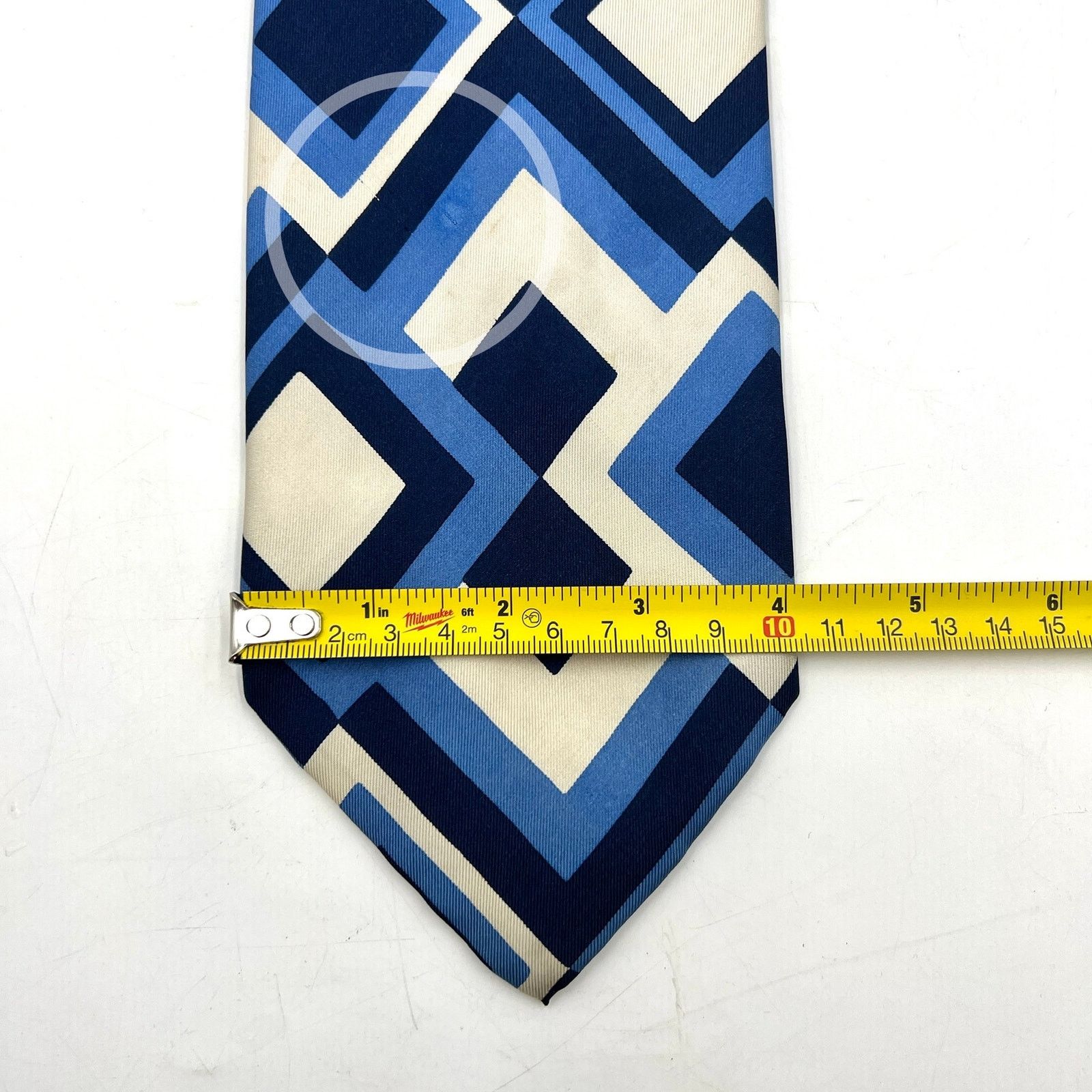 Dior Christian Dior Vintage 70s Silk Geometric Tie Blue White Size ONE SIZE - 3 Thumbnail