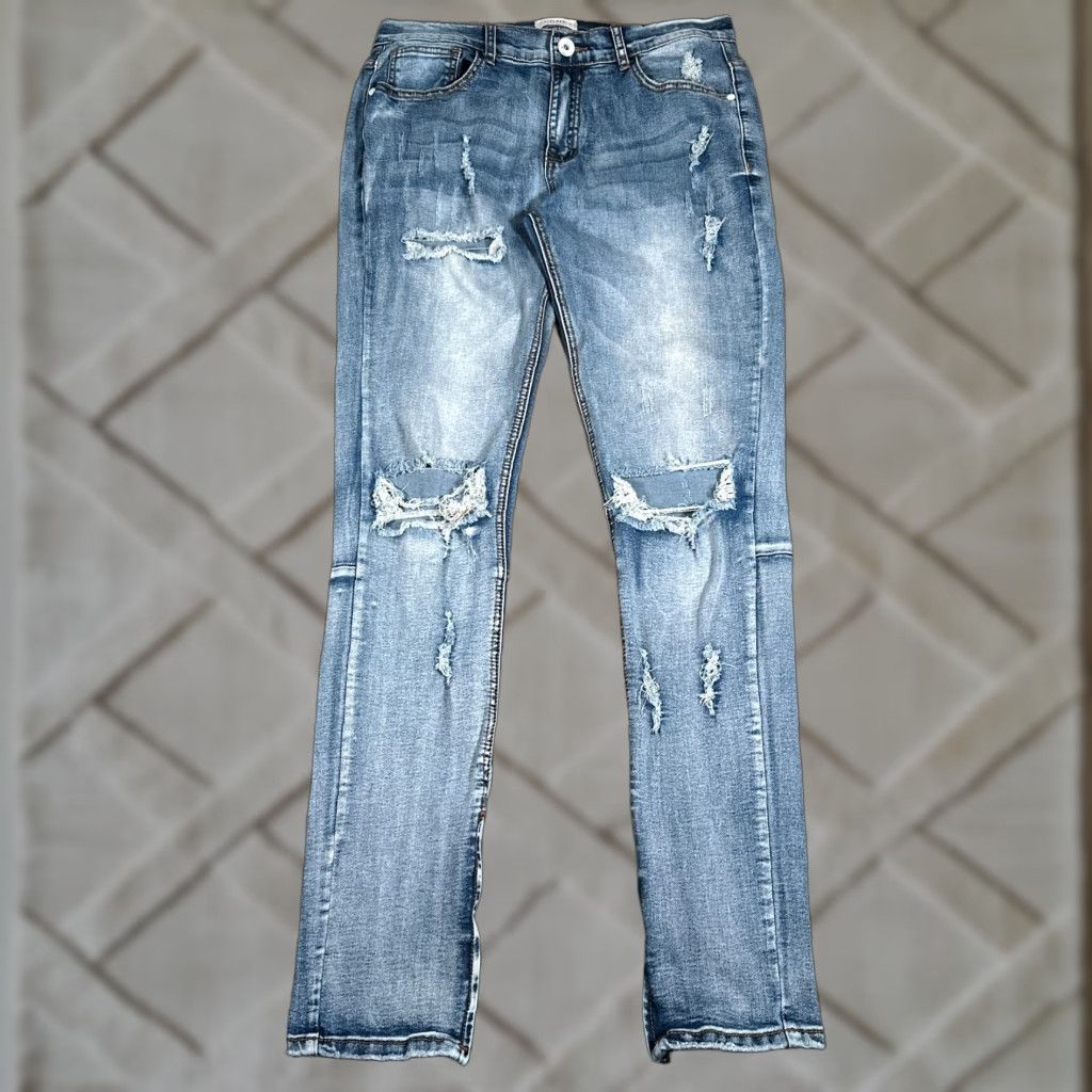 Vintage KDNK Men's Jeans 30x32 Blue Skinny Slim Distressed Stretch Ankle Zips Size US 30 / EU 46 - 1 Thumbnail
