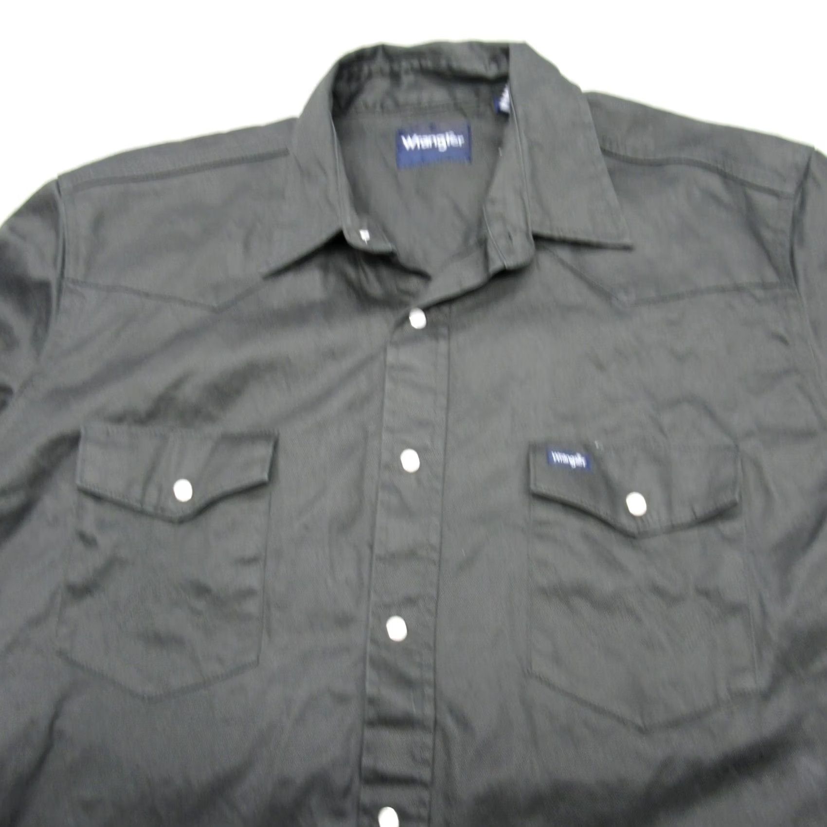 Wrangler VINTAGE Wrangler Pearl Snap Shirt Mens XL Gray Solid Canvas Long Sleeve Button Size US XL / EU 56 / 4 - 6 Thumbnail
