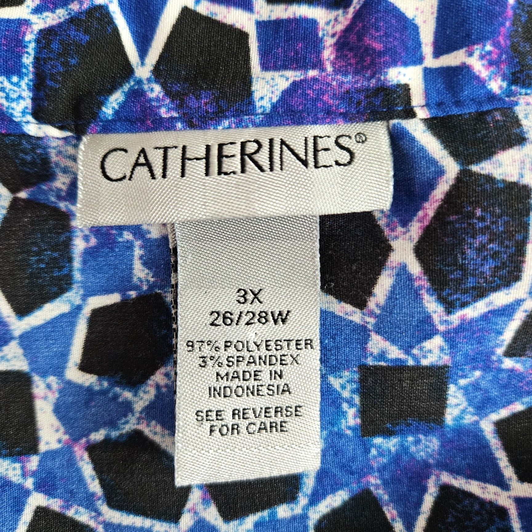 Vintage Catherines Button-Up Top Womens 3X Blue Black 3/4 Sleeve Polyester Size XXL / US 16-18 / IT 52-54 - 4 Thumbnail