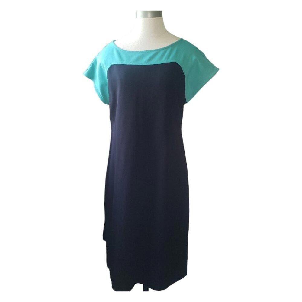Designer CT1621 Talbots Aqua & Black Office Dress S Size S / US 4 / IT 40 - 1 Thumbnail