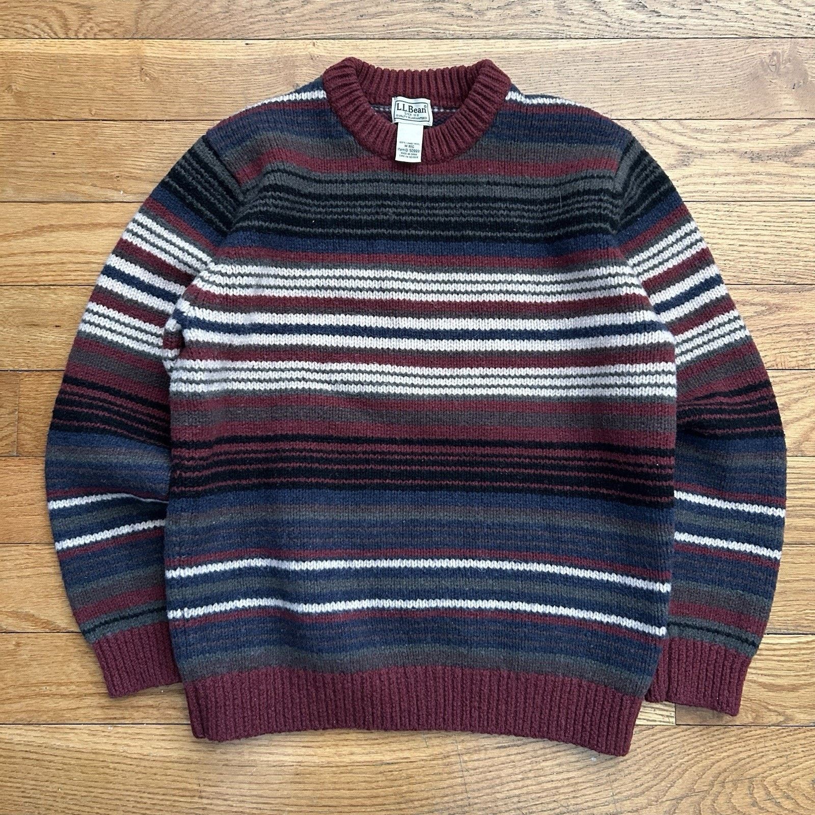 Ll Bean Lambs Wool Knit Striped Sweater Medium