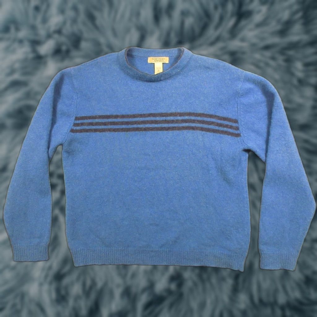 Vintage Northern Apparel Sweater Men XL Blue Stripe Crew Neck Wool Knit Pullover Casual Winter Fall Size US XL / EU 56 / 4 - 1 Thumbnail
