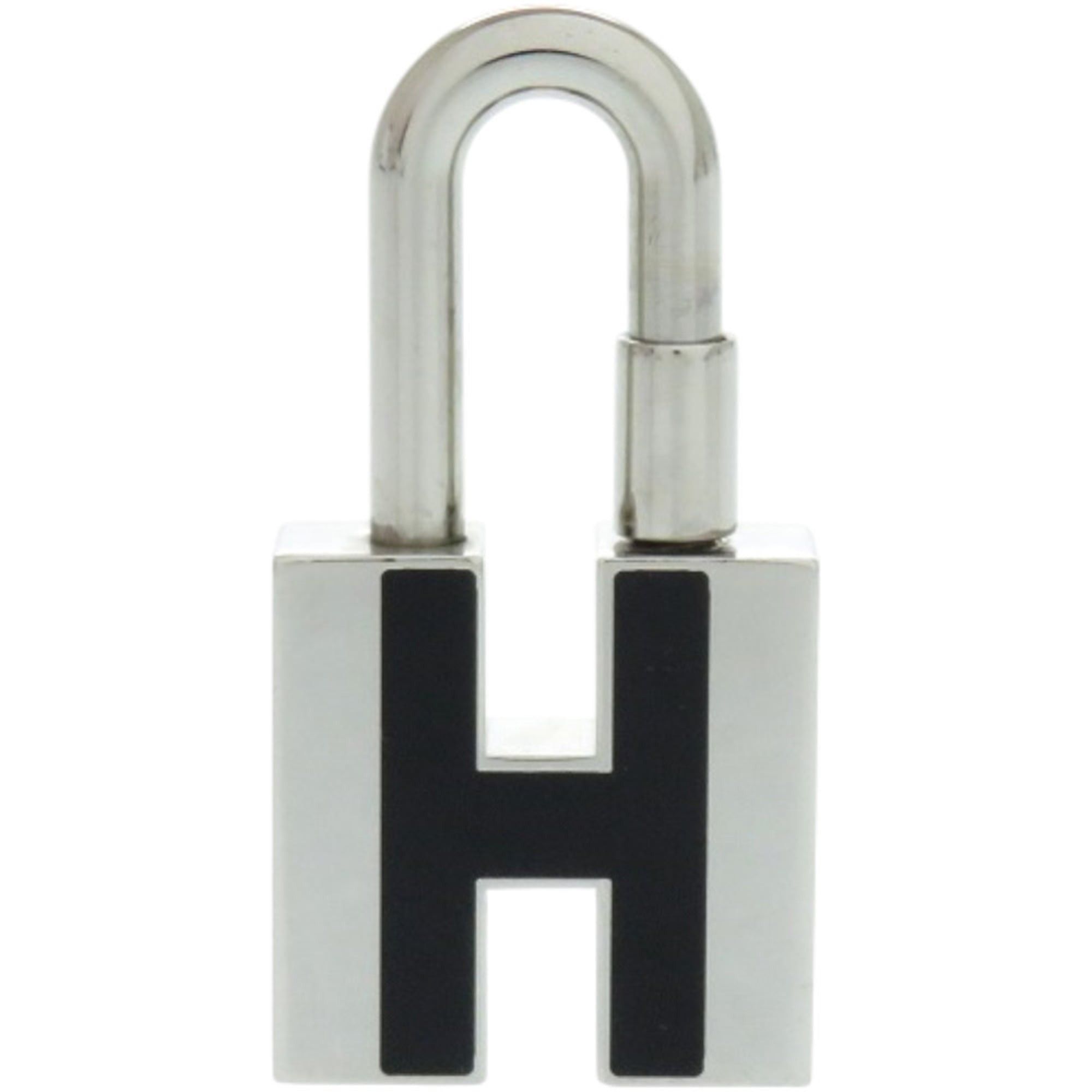 Excellent condition Hermes charm Cadena H motif metal silver black keychain 1229