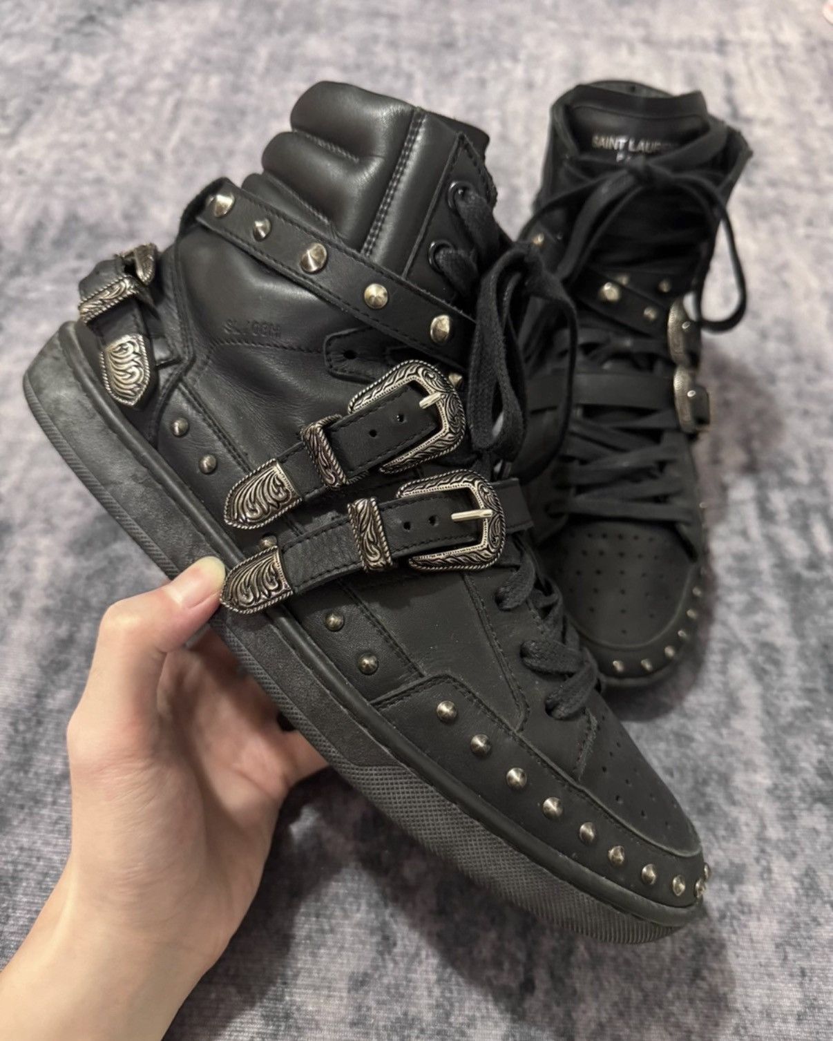 Saint Laurent Paris Saint Laurent "Black Knight" Studded Strap Brogue Sneakers Size US 7 / EU 40 - 3 Thumbnail