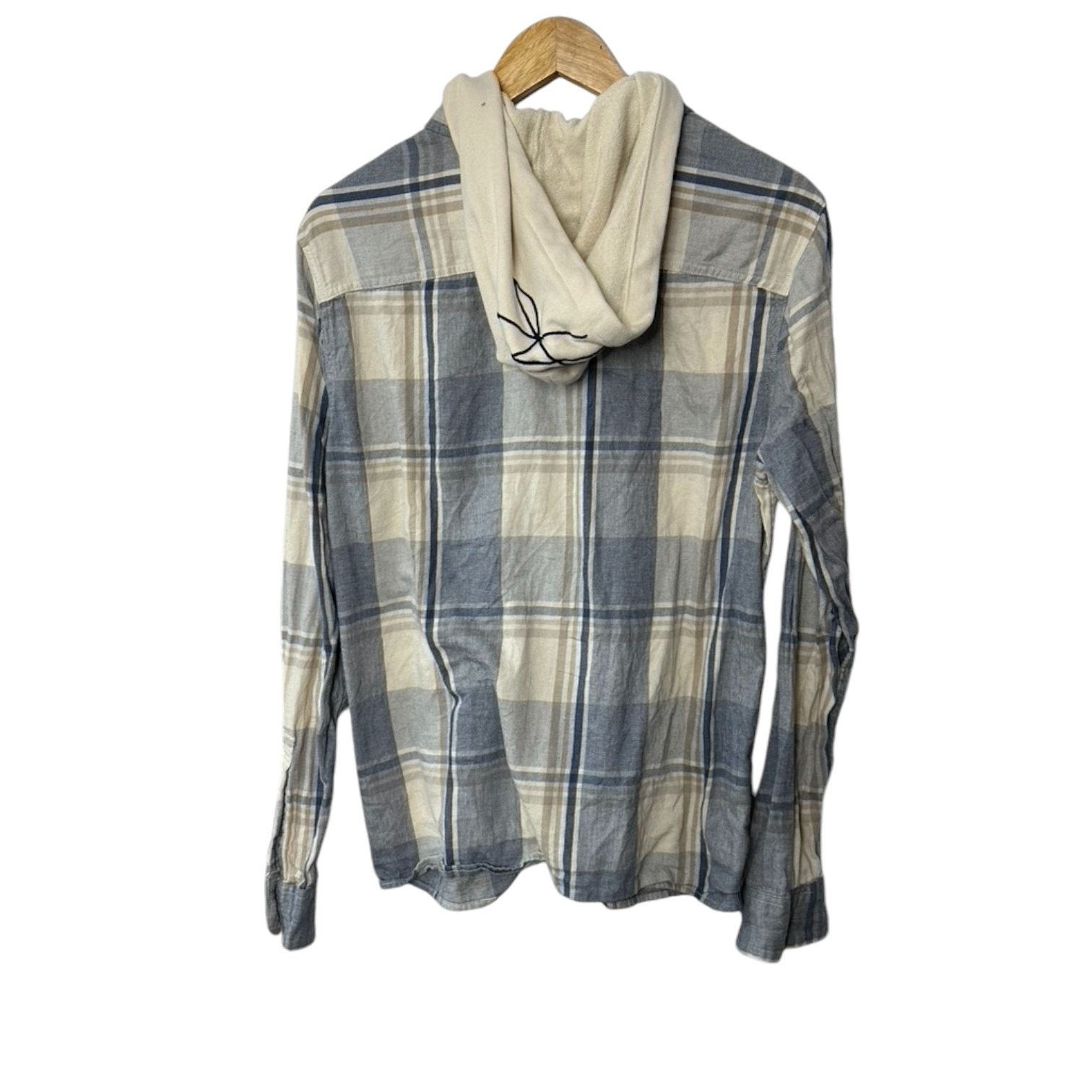 Hollister Hollister Blue & Ivory Plaid Hooded Button Up Shirt Men's M Size US M / EU 48-50 / 2 - 2 Thumbnail