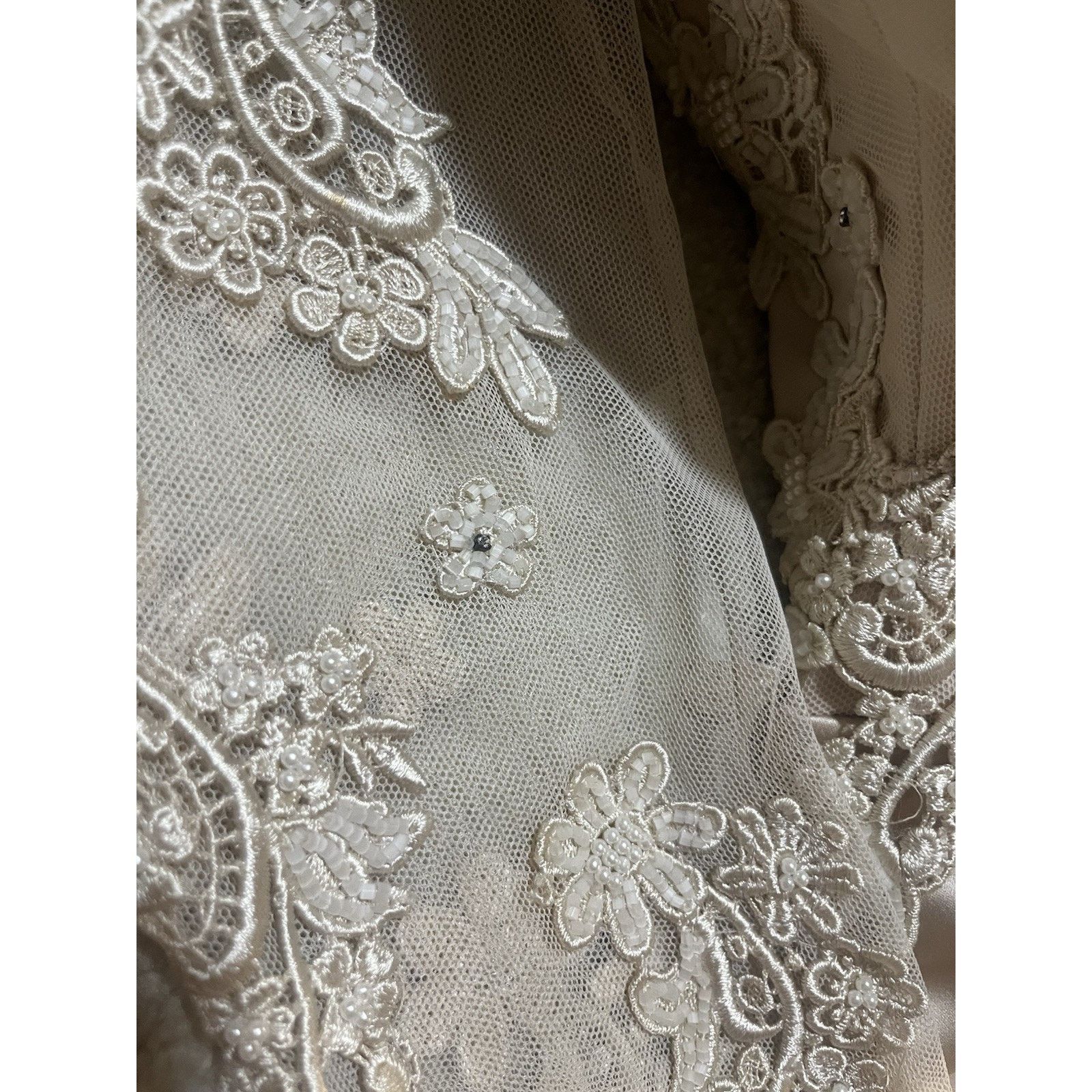 Other Eve of Milady Vintage Champagne Lace Gown Beaded Bodice Long Size L / US 10 / IT 46 - 4 Thumbnail
