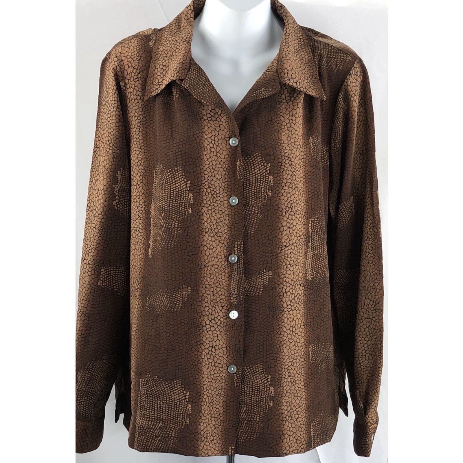 Etro VINTAGE Resume Blouse Shirt L Brown Geometric ButtonUp LongSleeve 60s 70s Bohemian Career Womens Size L / US 10 / IT 46 - 6 Thumbnail