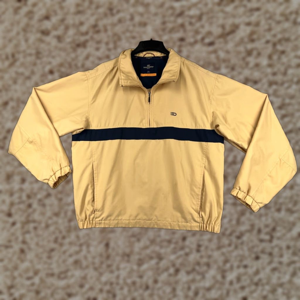 Dockers VINTAGE Dockers Golf Sweater Mens Large Yellow Black 1/4 Zip Collared 100% Polyester Size US L / EU 52-54 / 3 - 1 Thumbnail