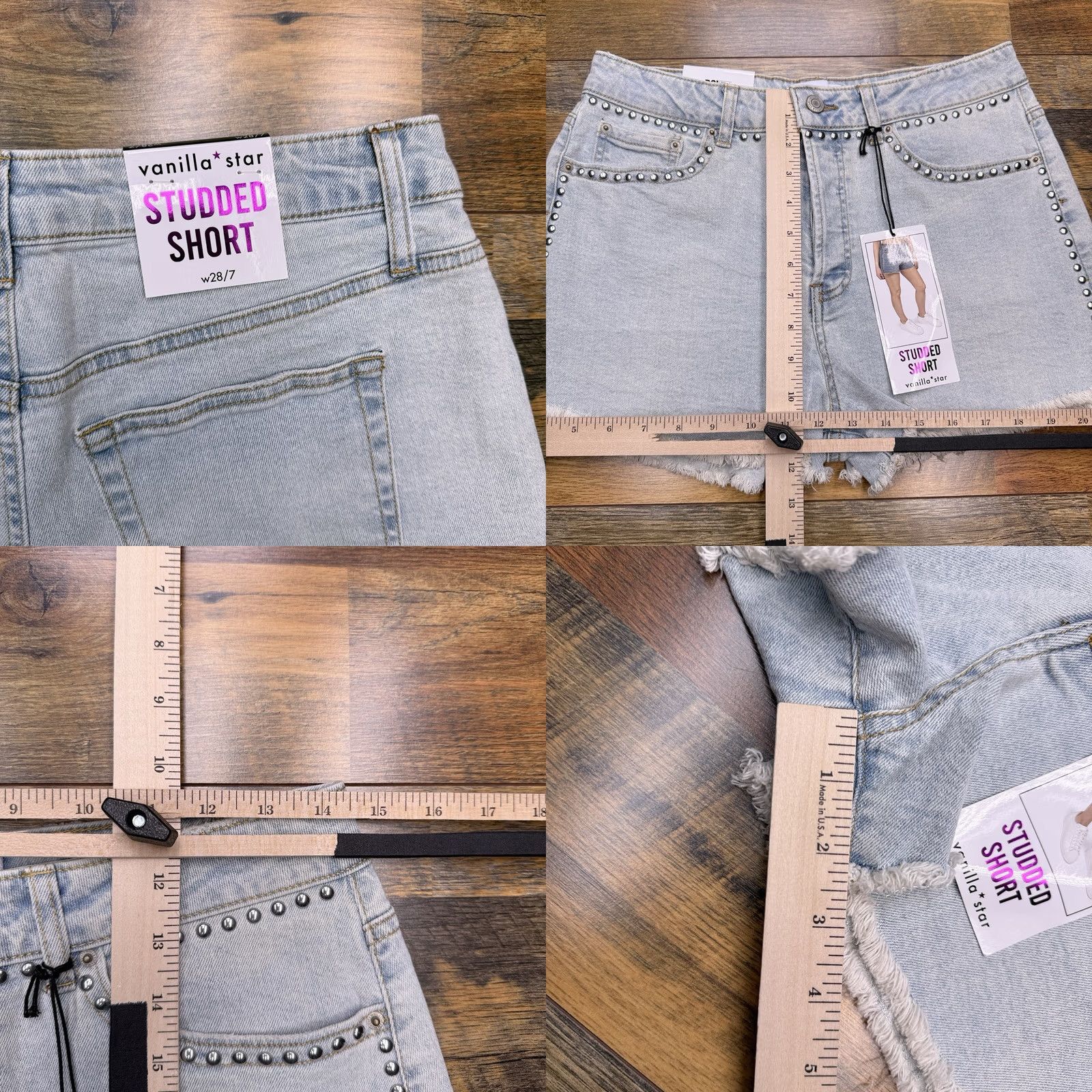Vintage Vanilla Star Ivory Cut-Off Shorts Womens w28 7 High Rise Stretch Studded 5-Pocket Denim Inseam 2.5 in Size 28" / US 6 / IT 42 - 8 Thumbnail