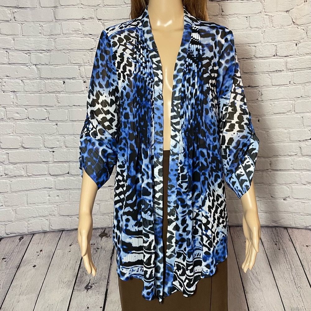 Other New Susan Graver Blue Open Front Blouse Cardigan Size M Size M / US 6-8 / IT 42-44 - 1 Thumbnail