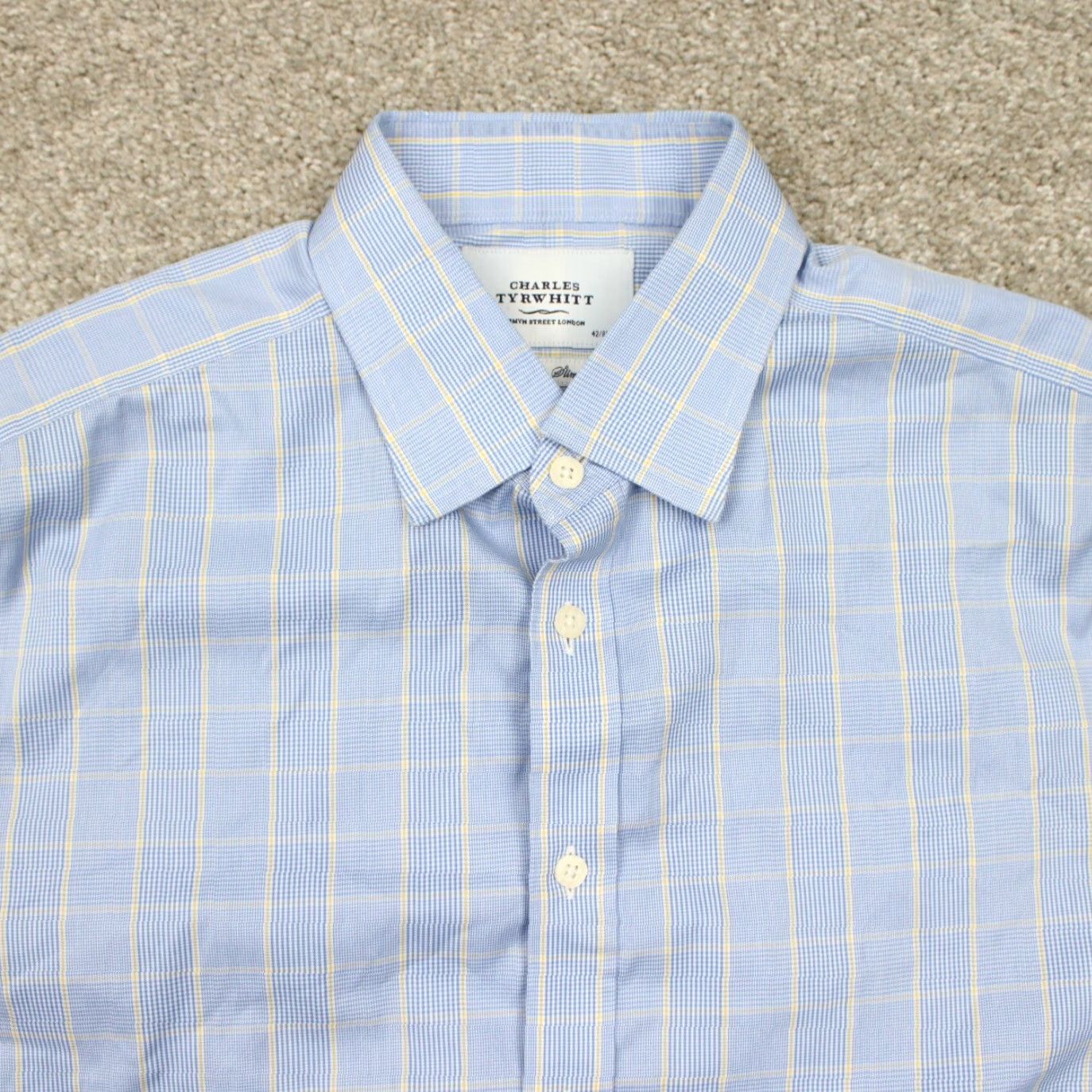 Charles Tyrwhitt Charles Tyrwhitt Dress Shirt Men 16 1/2 34 Blue/Yellow Non Iron Slim Fit Cotton Shirt Slim Mens Blue 16.5 34 Plaid Button-Down Collar Size 46R - 6 Thumbnail
