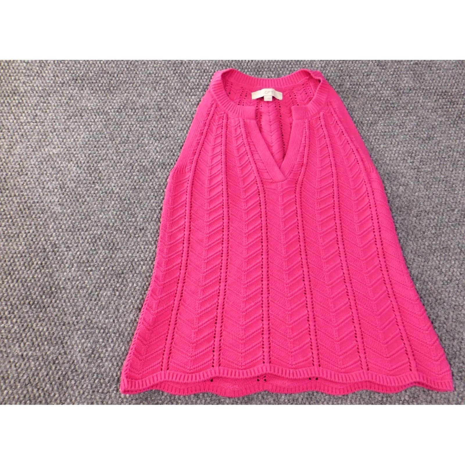 Loft LOFT Pink Geometric Knit Cotton Sleeveless V-Neck Sweater Womens Small Pullover Knit Pattern Casual Vintage: No Size S / US 4 / IT 40 - 4 Thumbnail
