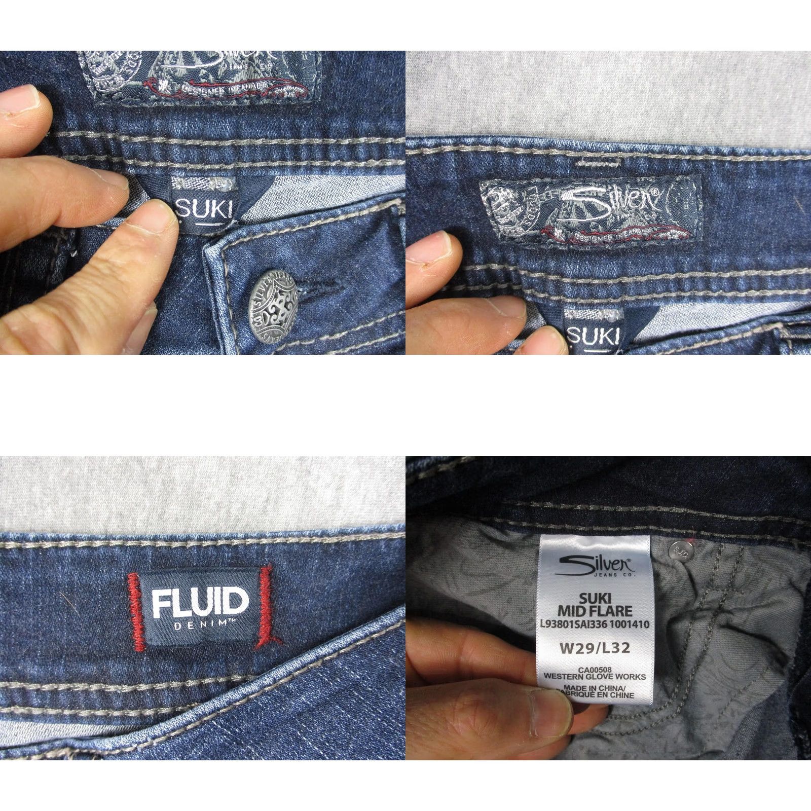 Silver Jeans Co. Silver Jeans Co Womens Suki Mid Flare Jeans Blue Dark Wash Stretch Denim 29x32 Size 29" - 10 Thumbnail