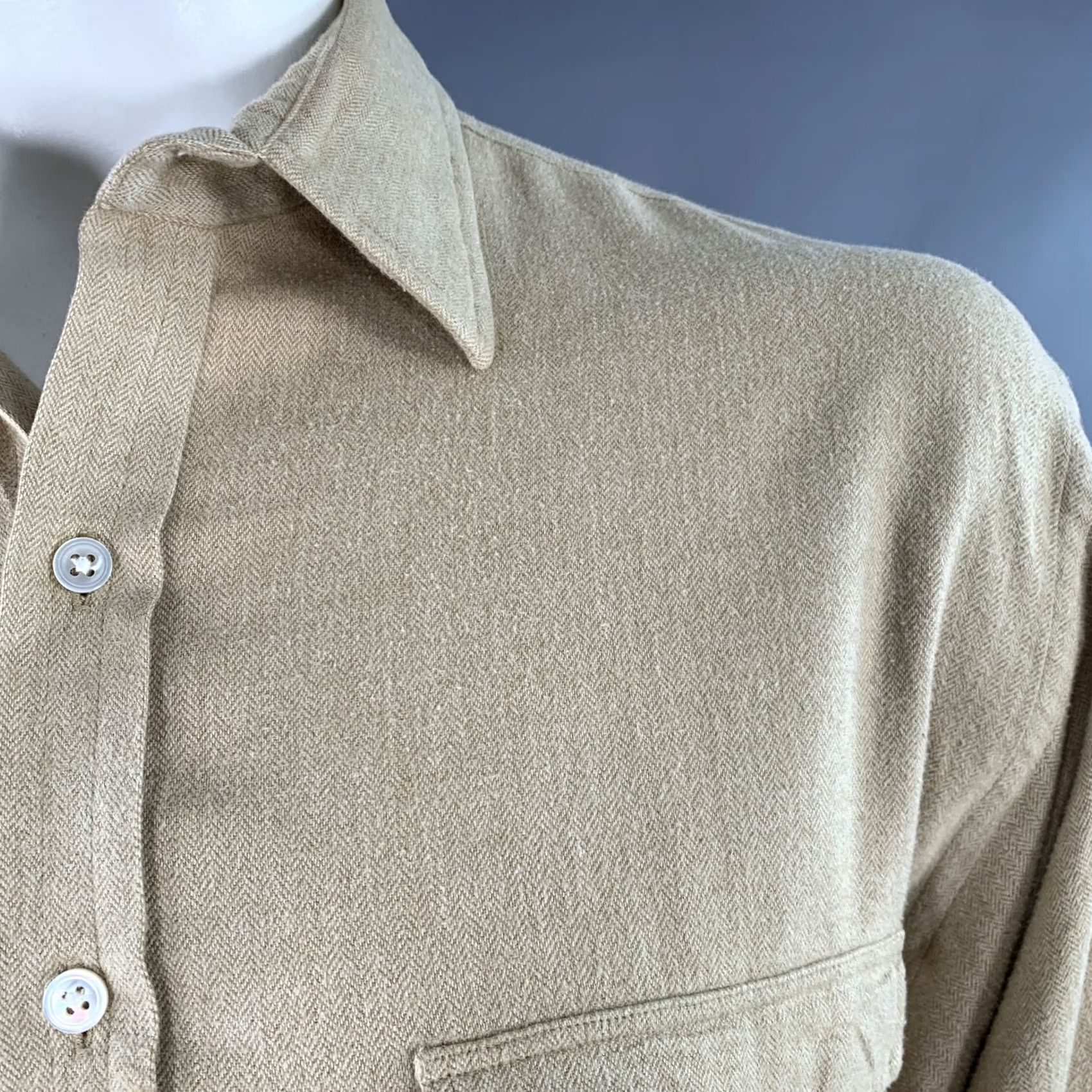 Turnbull & Asser TURNBULL & ASSER Shirt Size XL Beige Cotton Herringbone 2 Pockets Long Sleeve Size US XL / EU 56 / 4 - 6 Thumbnail
