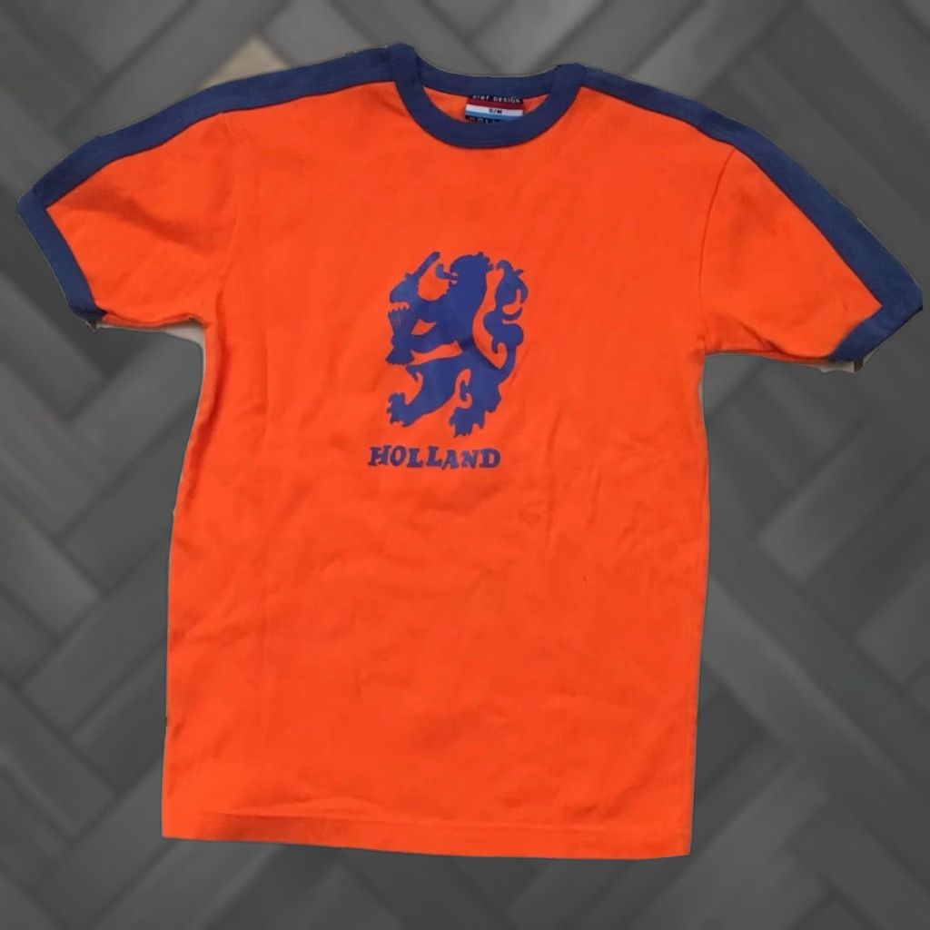 Kist Design Holland T-Shirt Ringer Tee S/M Men Short Sleeve Blue Orange Graphic Tee 90s Holland Theme Mens S/M Orange Blue