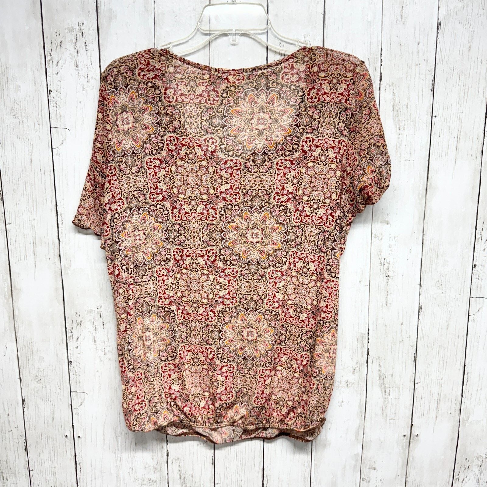 Other Perseption Concept Blouse LG Swoop Neck Short Sleeve Floral Size L / US 10 / IT 46 - 3 Thumbnail