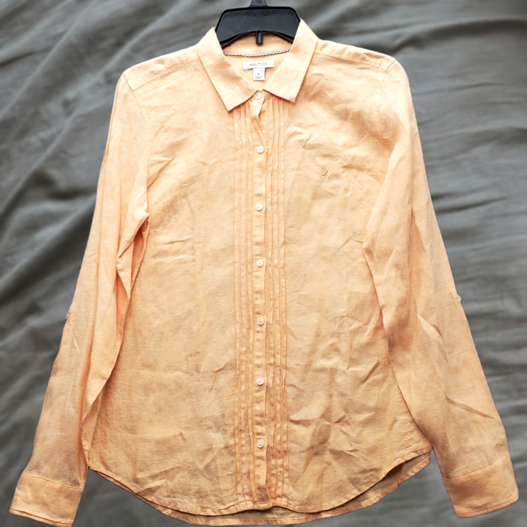 Nautica Nautica Shirt Women Size M Orange Linen Pintuck Embroidered Logo Roll Tab Sleeve Size M / US 6-8 / IT 42-44 - 1 Thumbnail