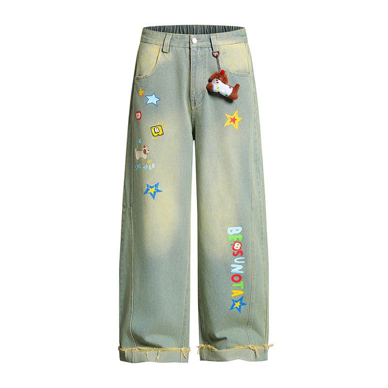 Vintage Graffiti puppy distressed washed frayed jeans Size US 32 / EU 48 - 1 Thumbnail