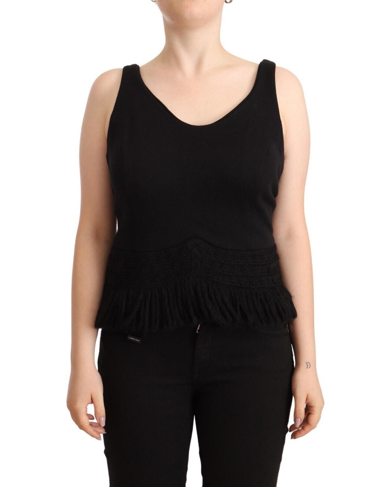 image of Ermanno Scervino Sleeveless Cotton Tank Top in Black, Women's (Size Large)