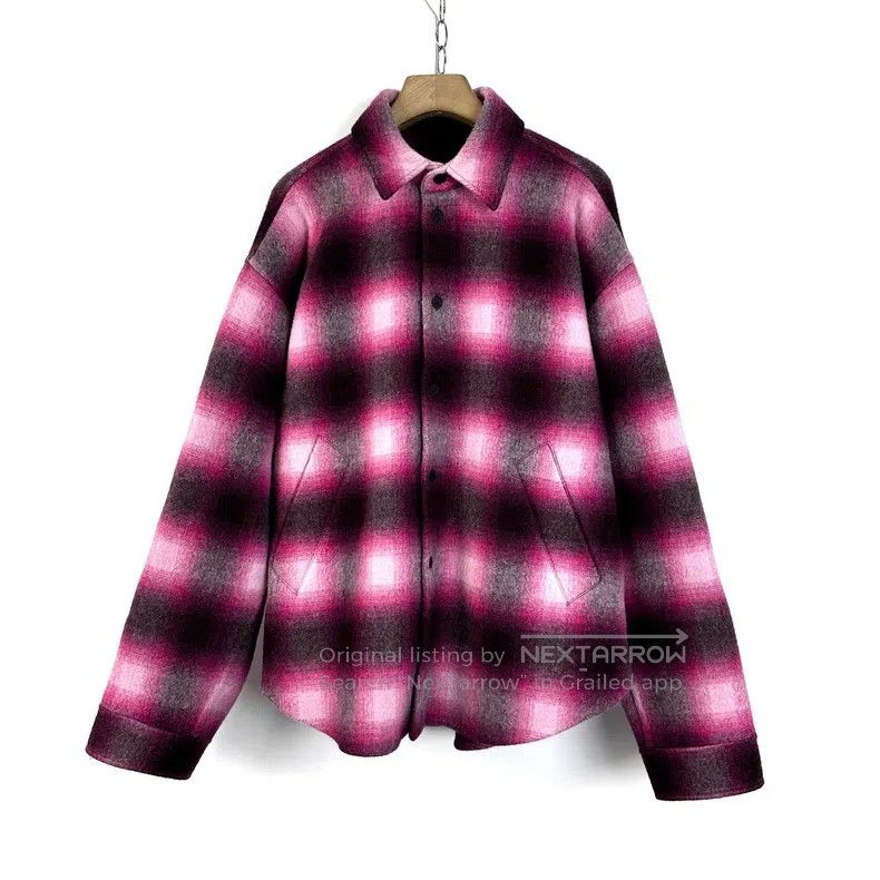 Balenciaga Pink Single-Breasted Plaid Fleece Checkered Jac