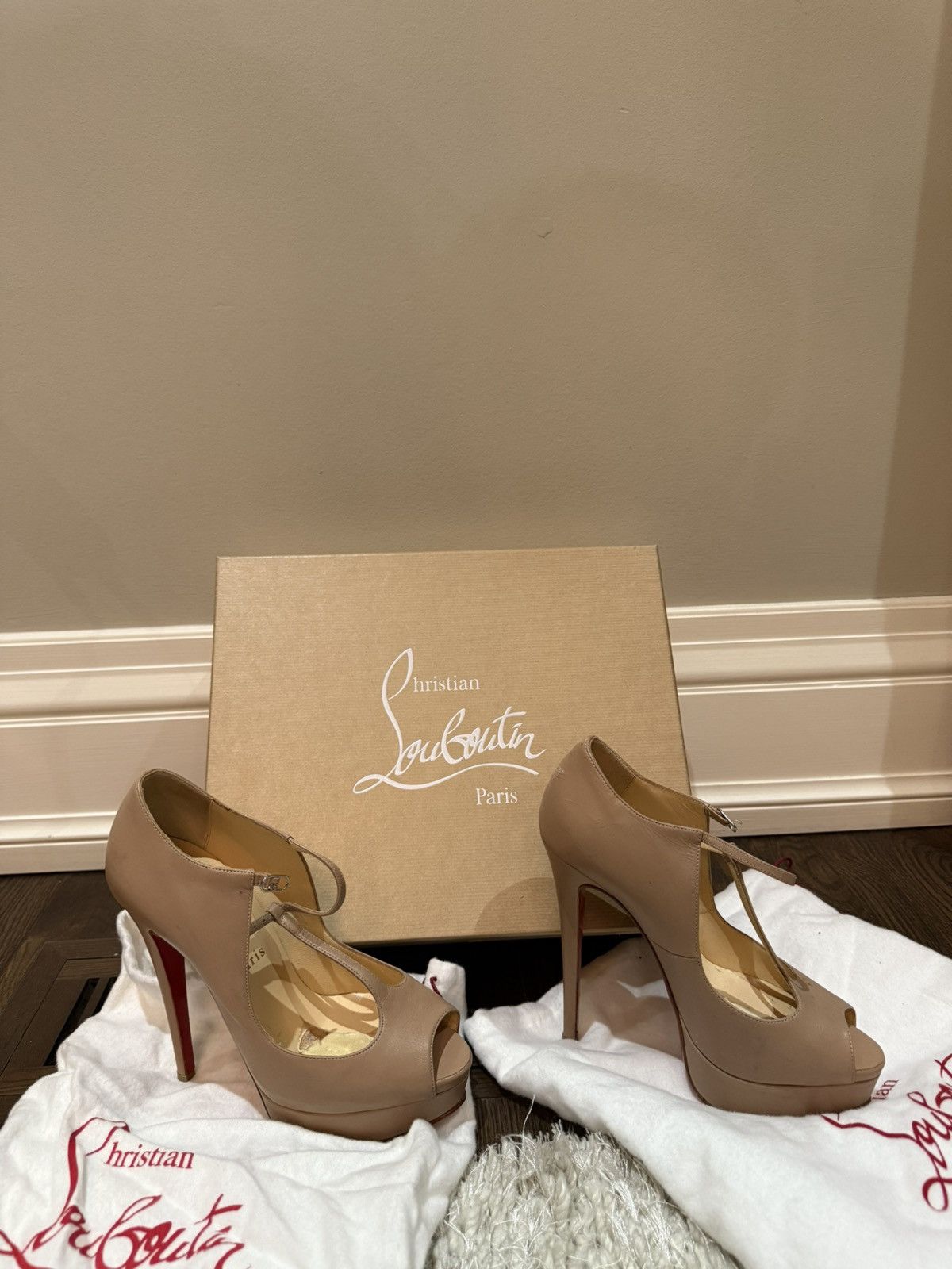 Christian Louboutin Christian Louboutin Lady Peep 150 Nude Heels Size US 6.5 / IT 36.5 - 1 Thumbnail