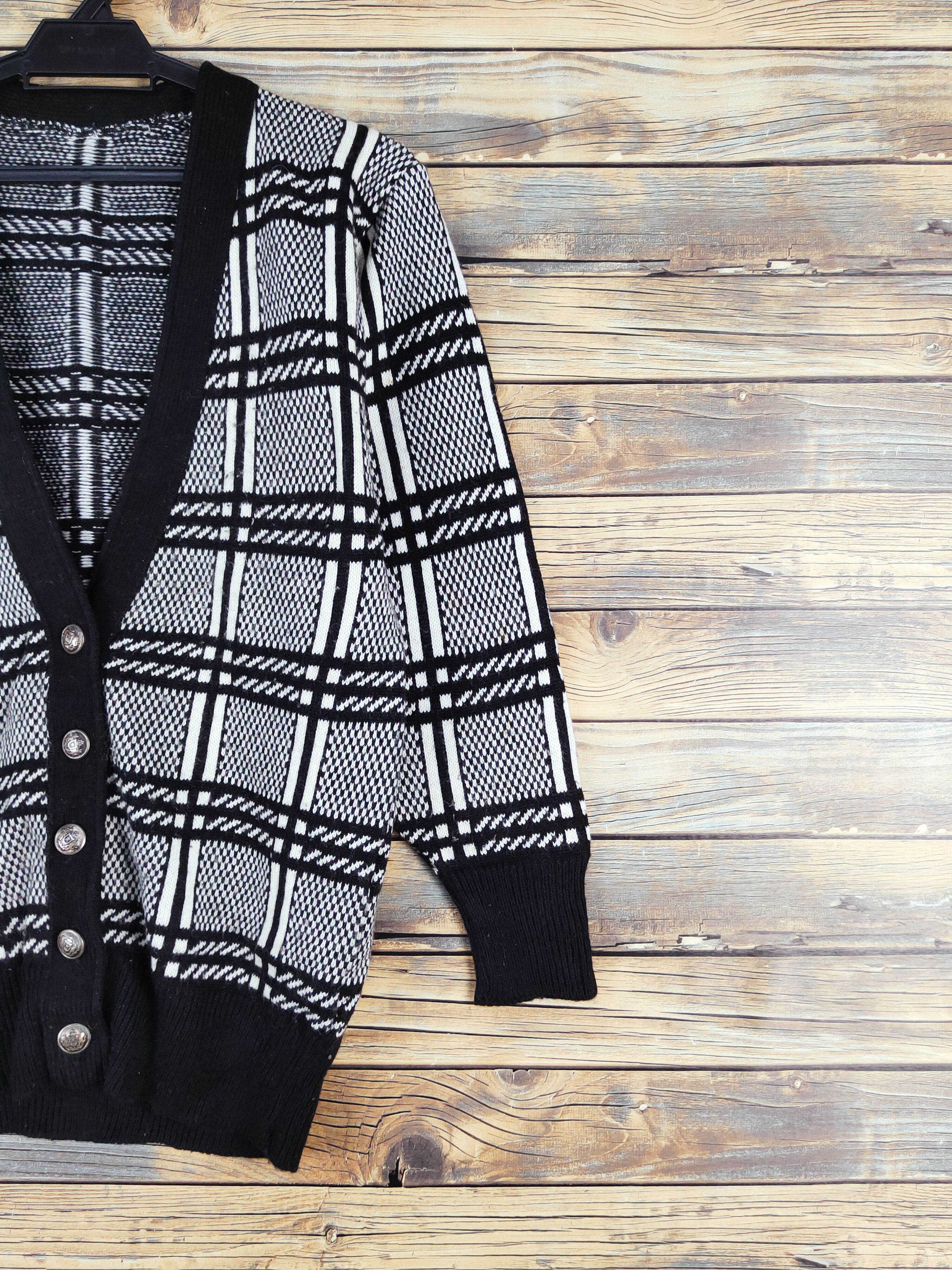 Homespun Knitwear × Japanese Brand × Vintage Japanese Brand Black white Knitwear Cardigan #W1149 Size M / US 6-8 / IT 42-44 - 5 Thumbnail