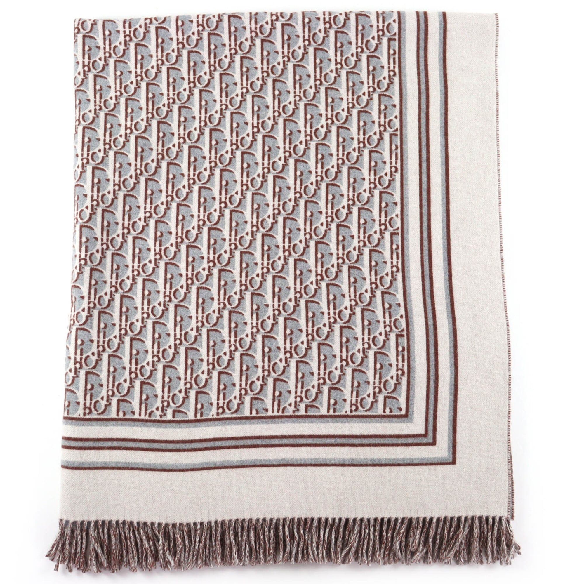 Dior Christian Dior DIOR Homme 34Z0002A0900 Wool Cashmere Oblique Fringe Large Blanket/Throw, Gray, Beige, Brown, 181 x 145cm, Made in Italy, Recommended for Men and Women ◎ Size ONE SIZE - 1 Thumbnail