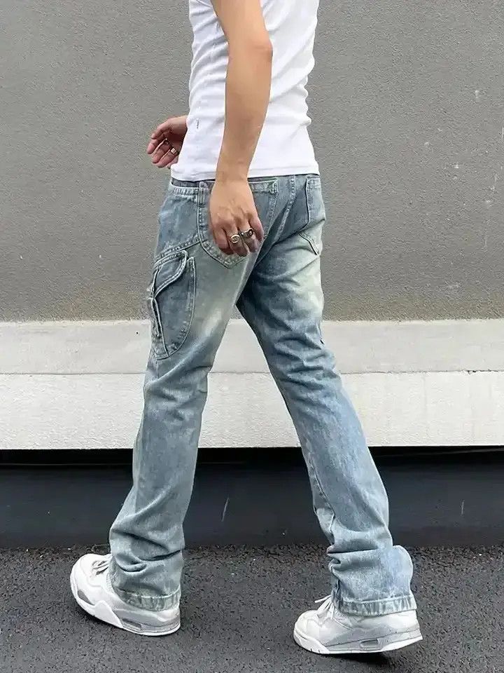 Japanese Brand Ripped Jeans for Men Street Slim Blue Size US 30 / EU 46 - 6 Thumbnail