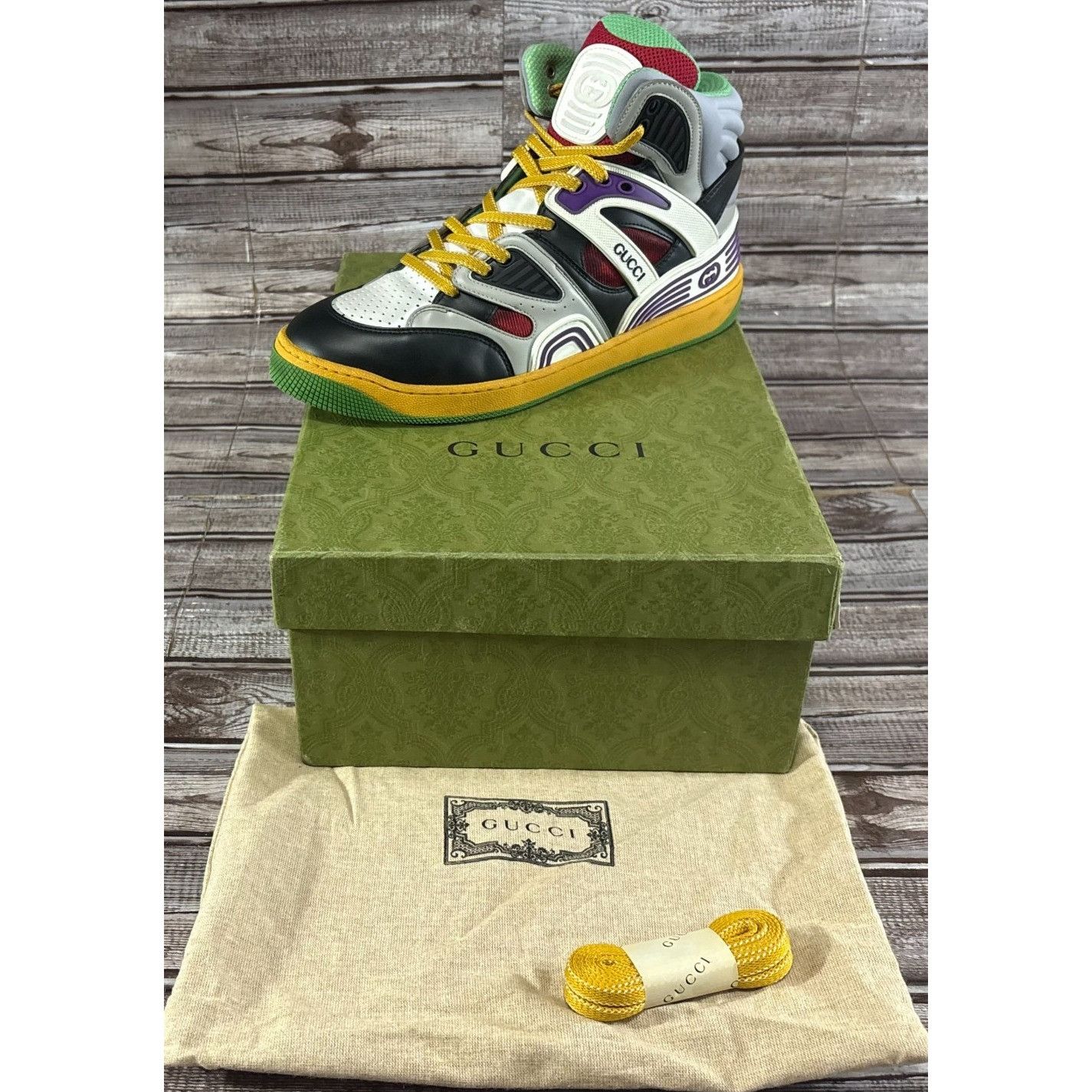 Gucci Gucci Basket Black Demetra Leather High Top Sneakers  display picture 2