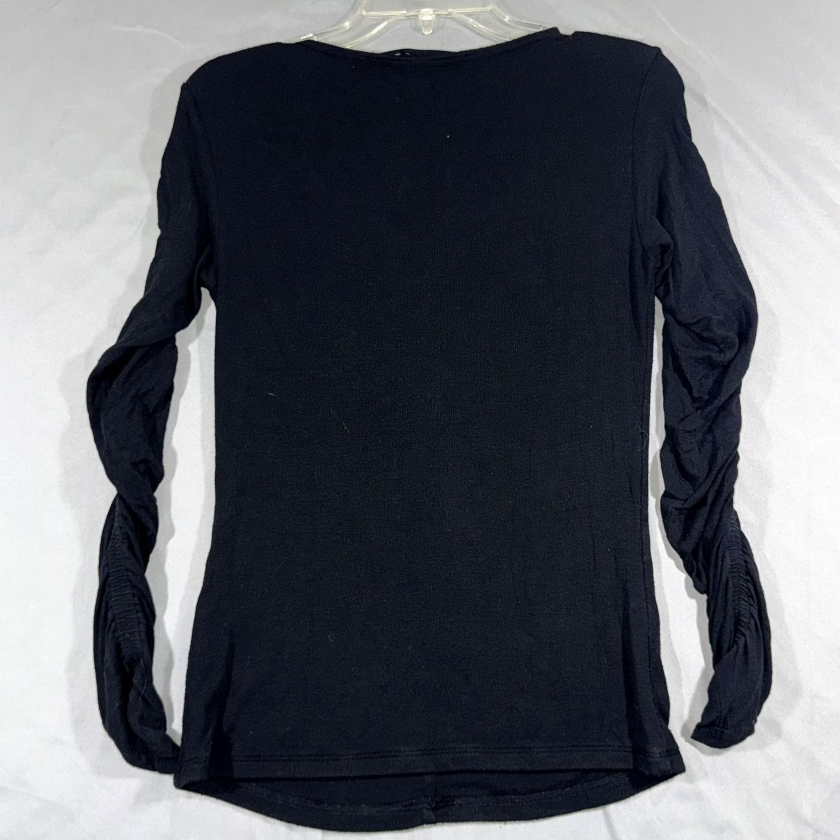 Vintage Veronica Beard Jeans Shirt Womens Small Black Ruched Sleeve V-Neck Top Size S / US 4 / IT 40 - 3 Thumbnail