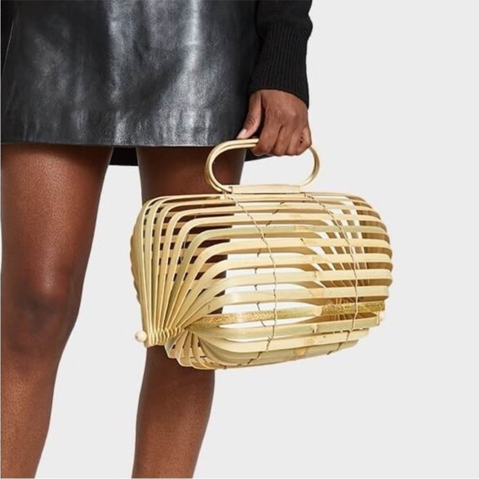 Cult Gaia Lilleth Bamboo Wood Woven Folding Handbag Purse