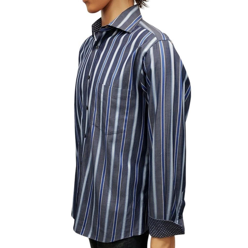 BUGATCHI Bugatchi Uomo Dress Shirt M Striped Contrast Flip Cuff L/S Size US M / EU 48-50 / 2 - 8 Thumbnail