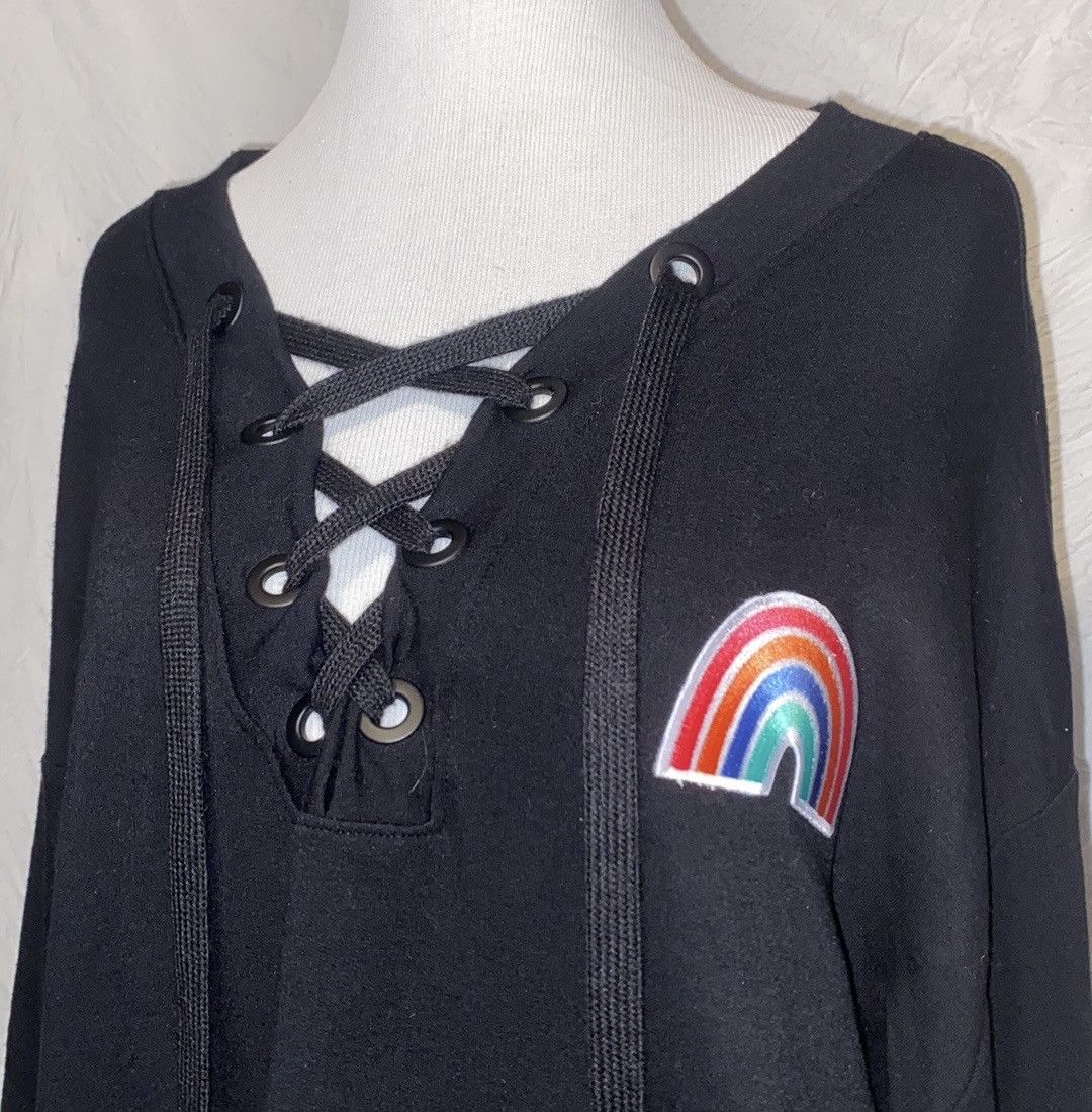 Other Custom, Rainbow Patchwork, Oversized, Lace Up Chest Sweater Size ONE SIZE - 3 Thumbnail