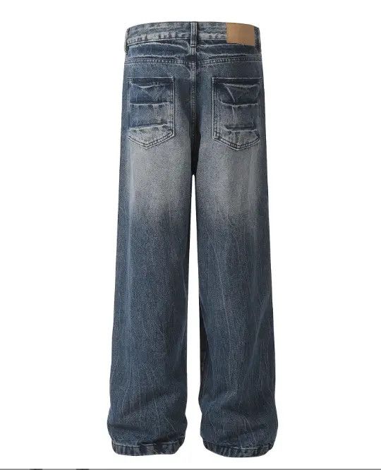 Japanese Brand Ryou Fashion washed distressed lightning pattern loose jeans Size US 32 / EU 48 - 3 Thumbnail