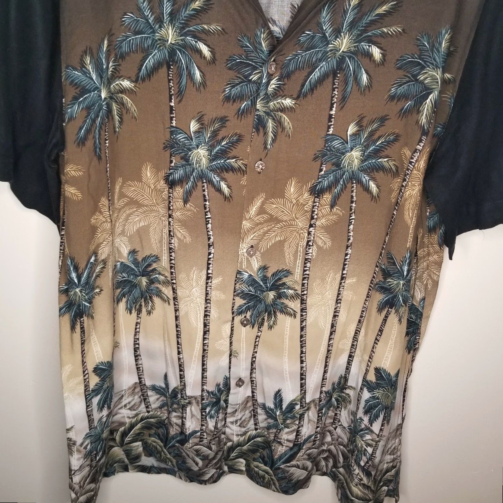 Vintage BATIK BAY Shirt Adult Size L Brown Palm Tree Hawaiian Button-Up Mens Size US 33 - 2 Thumbnail