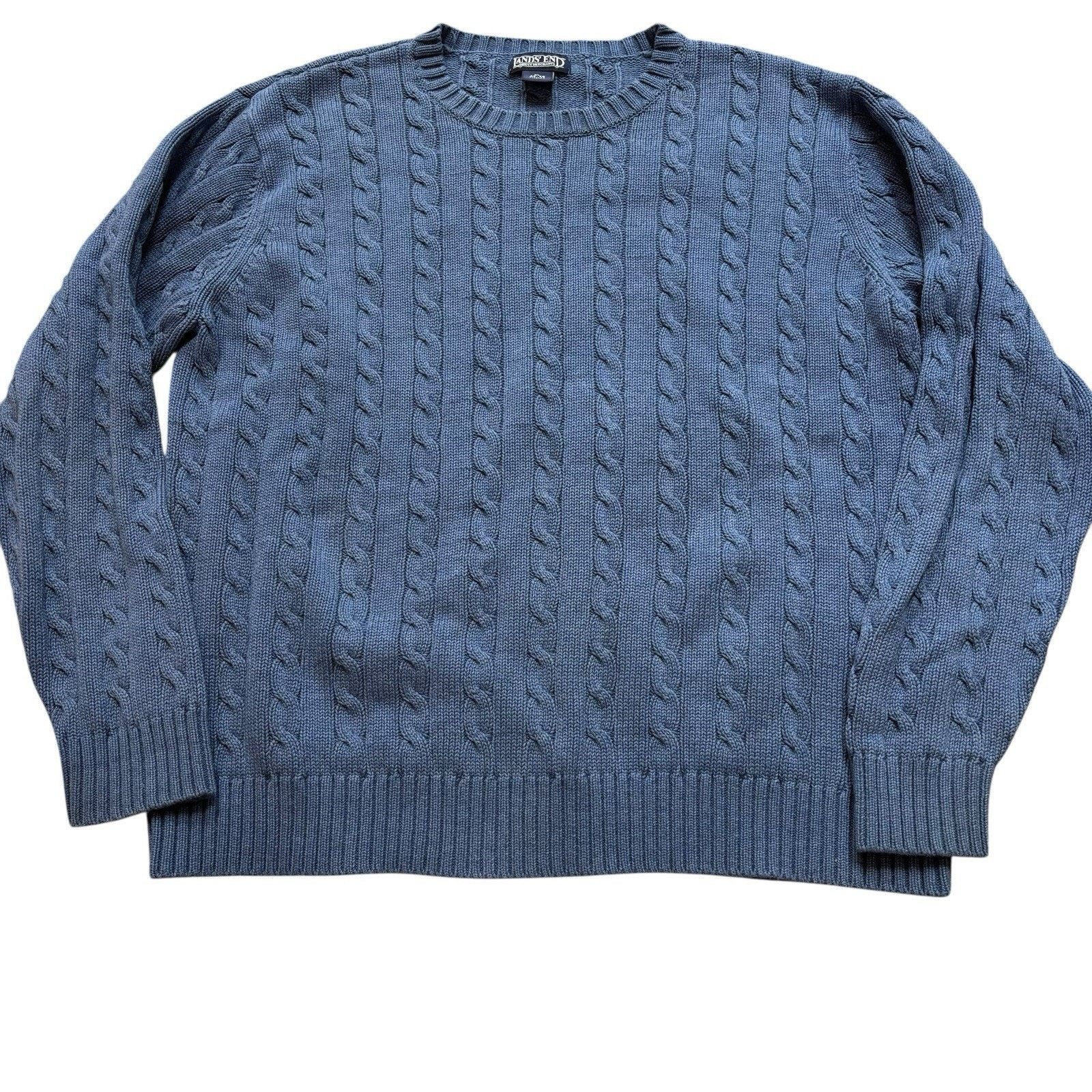 Lands' End Land's End Cable Knit Cotton Lt Blue Crew Neck Sweater XL Size US XL / EU 56 / 4 - 1 Thumbnail
