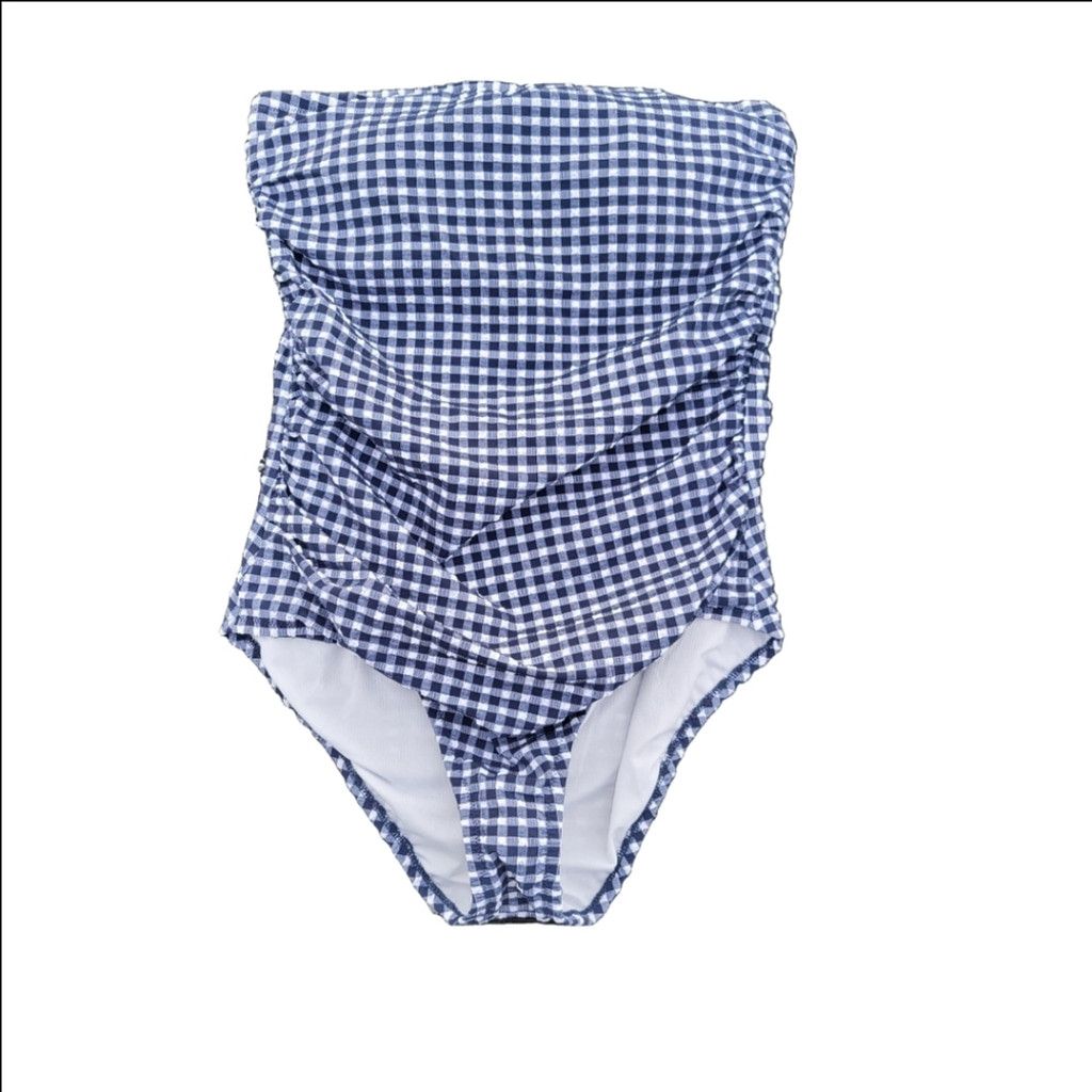 J.Crew NWT J.Crew Ruched Bandeau One-Piece Swimsuit in Gingham Size ONE SIZE - 4 Thumbnail