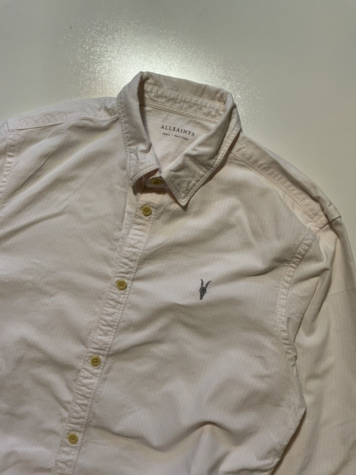 Allsaints AllSaints Ram Skull Pink/White Striped Kilda Button Shirt Size US S / EU 44-46 / 1 - 4 Thumbnail