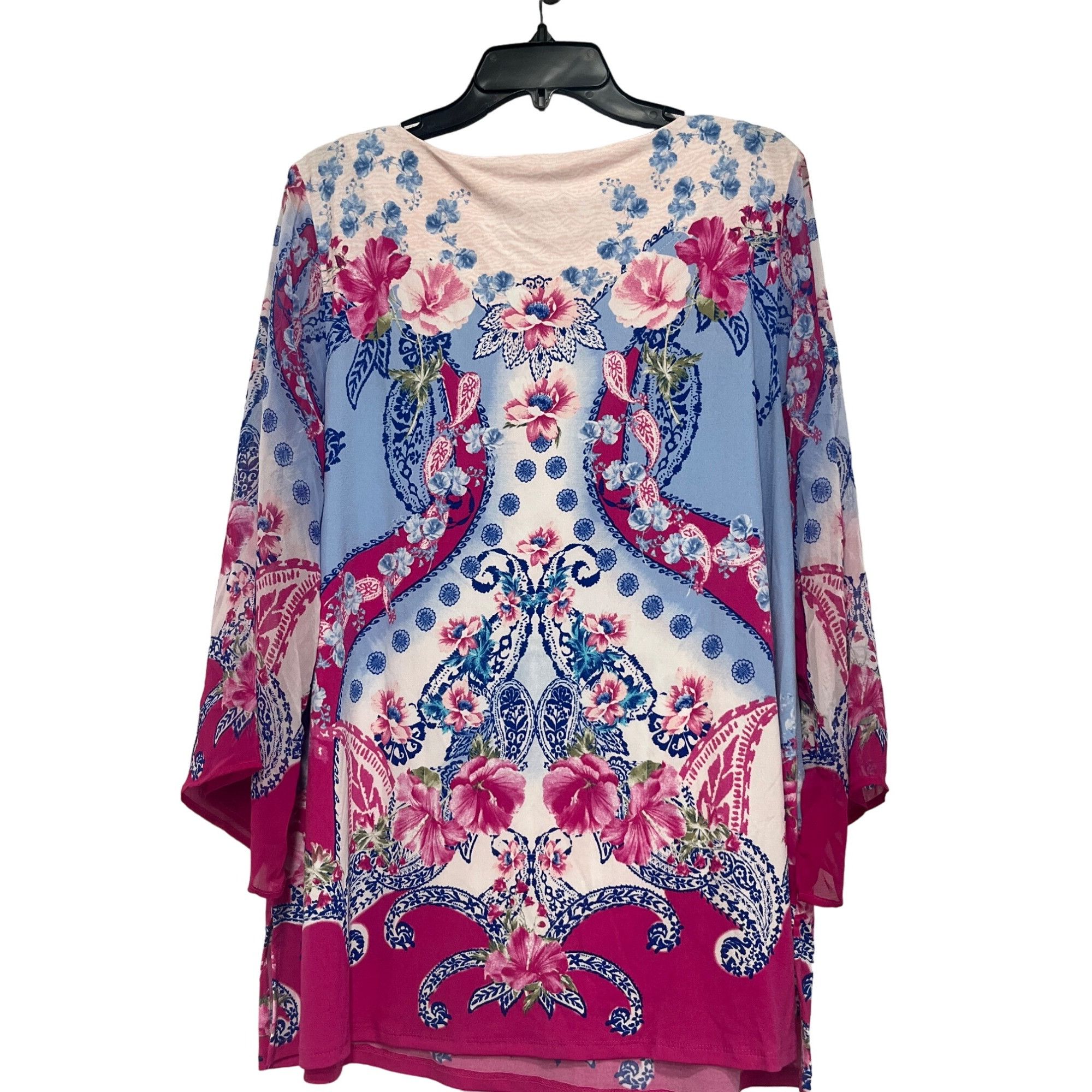 JM Collection JM Collection Tulip Sleeve Plus Size Printed Top, Fuchsia, 1 Size ONE SIZE - 5 Thumbnail
