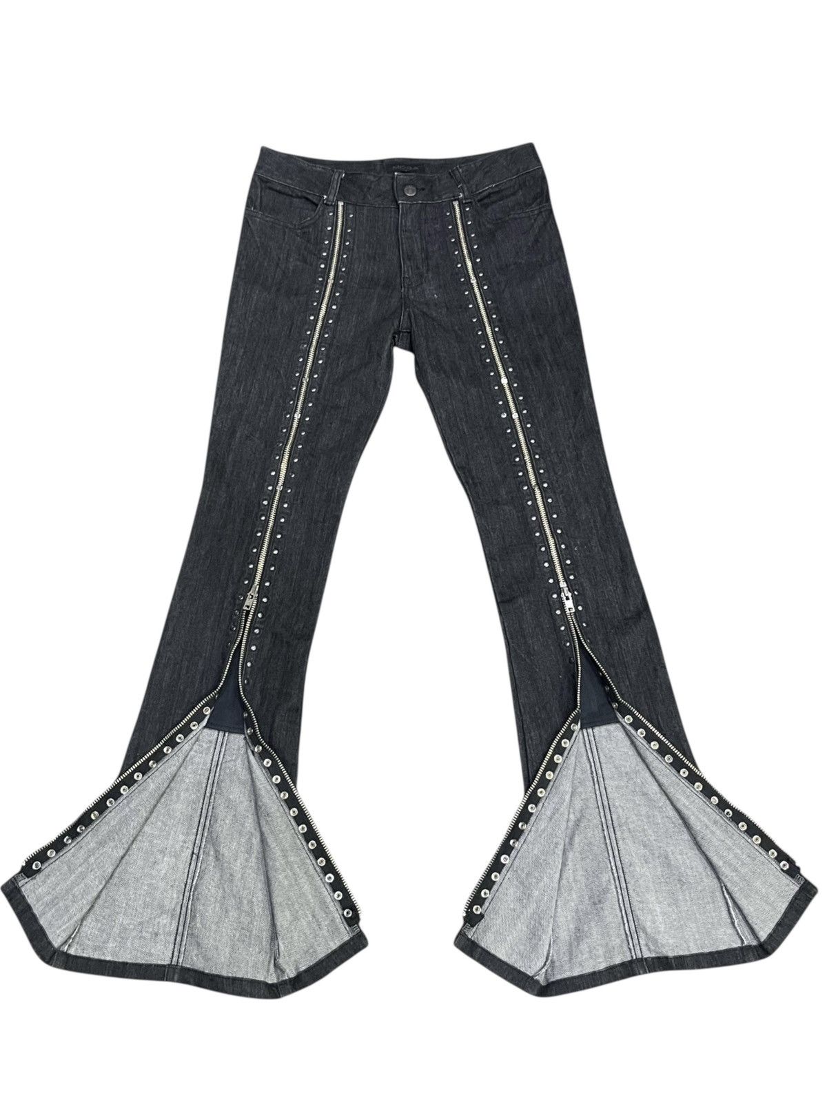 BIGI 🔥Vtg MOGA Punk Studded Long Zipper Stretchable Denim Flare Size 27" / US 4 / IT 40 - 2 Thumbnail