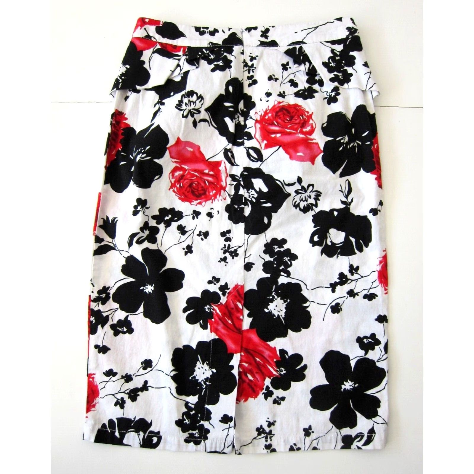 Vintage Grace Karin Skirt Pink Women S Pencil Knee Length Floral Cotton Stretch Rose White Black Size 28" / US 6 / IT 42 - 2 Thumbnail