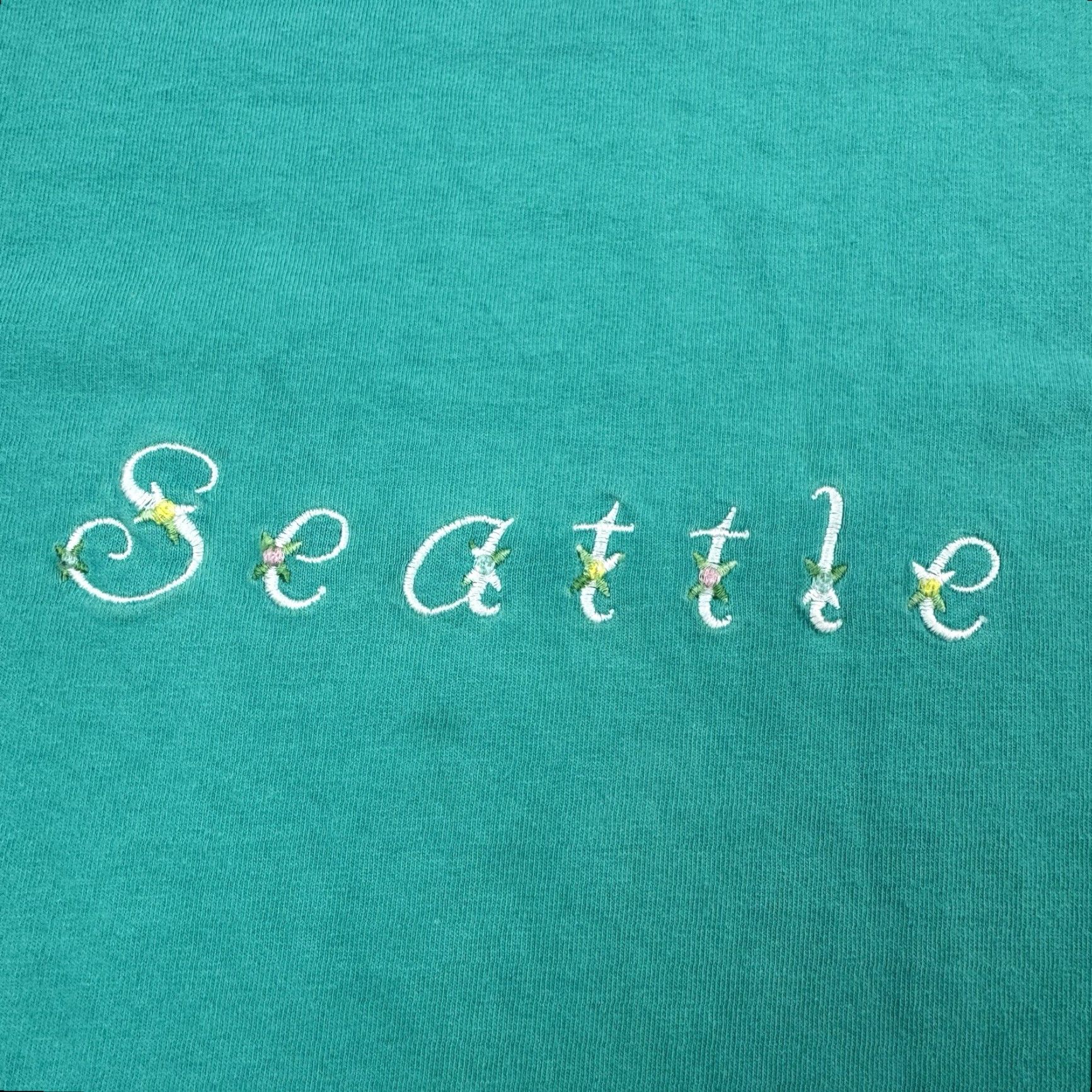 Delta VINTAGE Seattle Shirt Adult Large Blue Flower Embroidery 90s Delta Mens T-Shirt Size US L / EU 52-54 / 3 - 3 Thumbnail